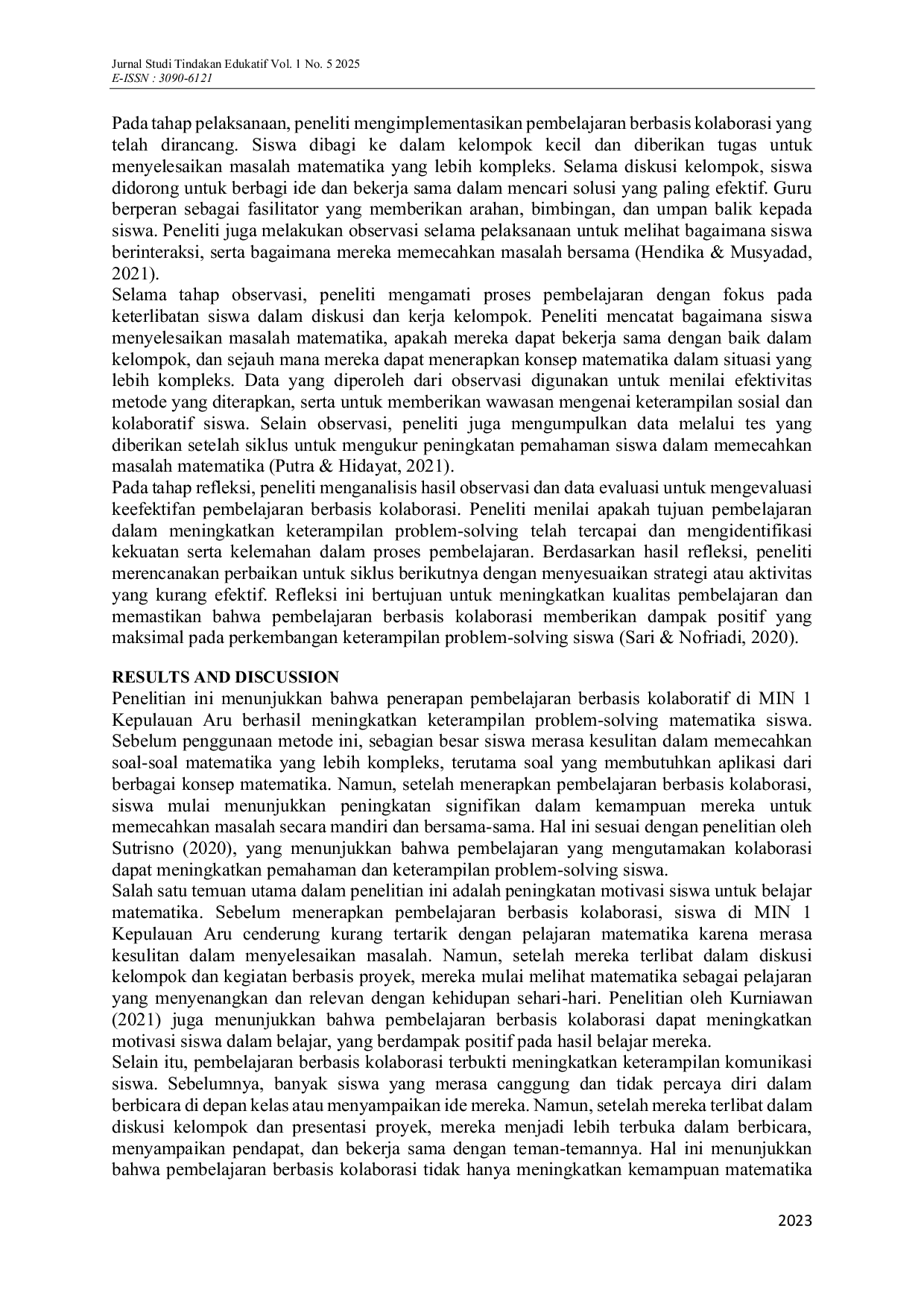JURIS Enhancing Mathematical Problem Solving Skills through Collaborative Learning at MIN 1 Kepulauan Aru
