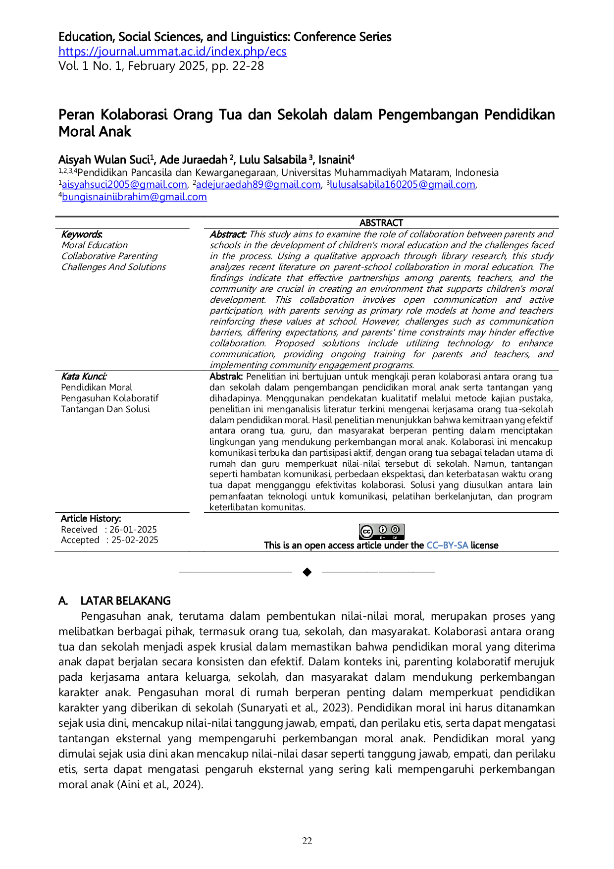 JURIS Peran Kolaborasi Orang Tua dan Sekolah dalam Pengembangan Pendidikan Moral Anak