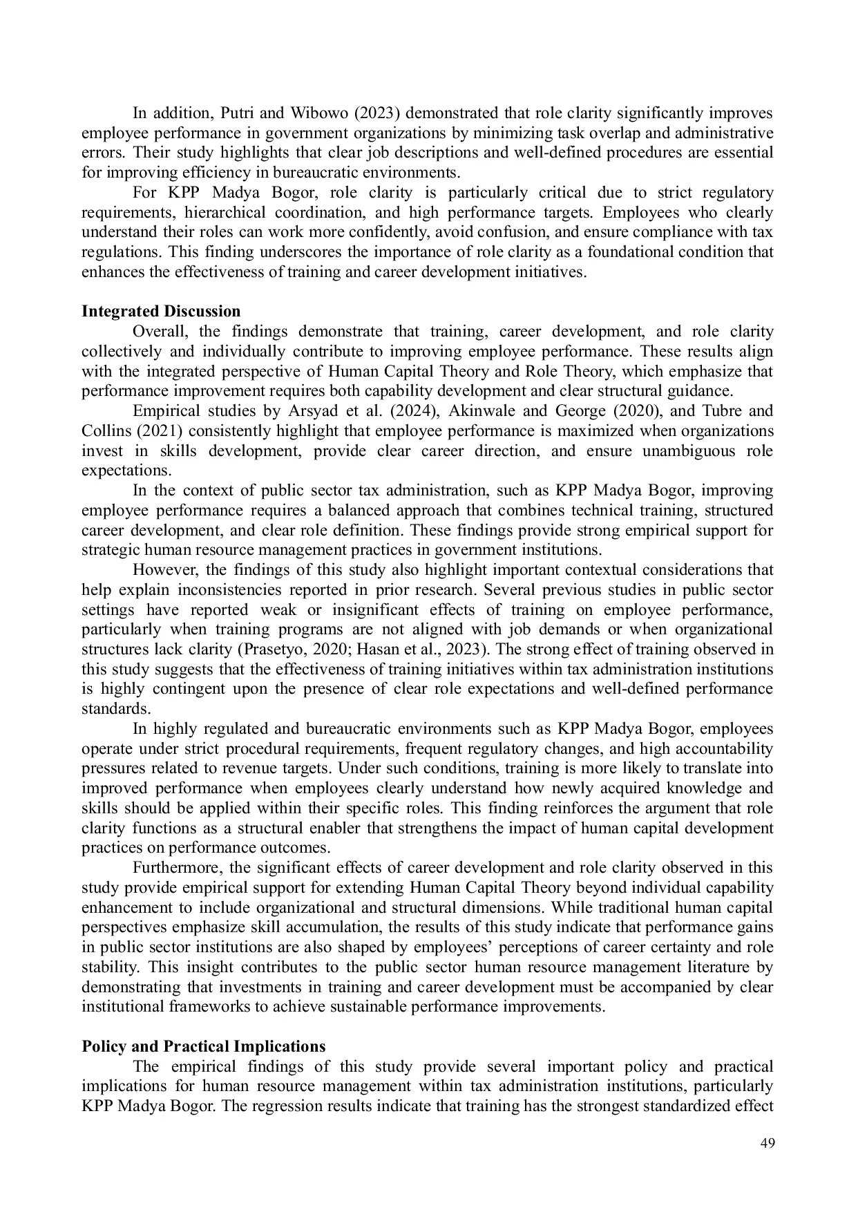 JURIS The Effect of Training Career Development and Role Clarity on the Performance of Employees at the Bogor Medium Tax Office