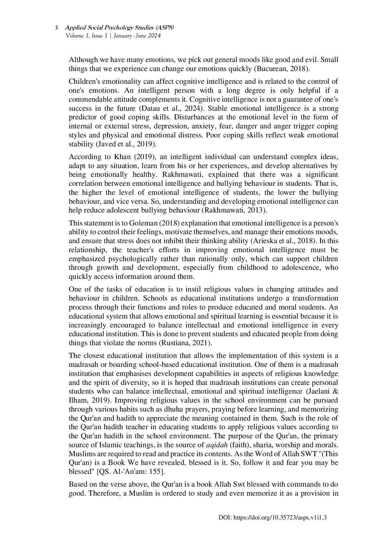 JURIS The Role of the Qur an Hadith Teacher in Improving Students Emotional Intelligence