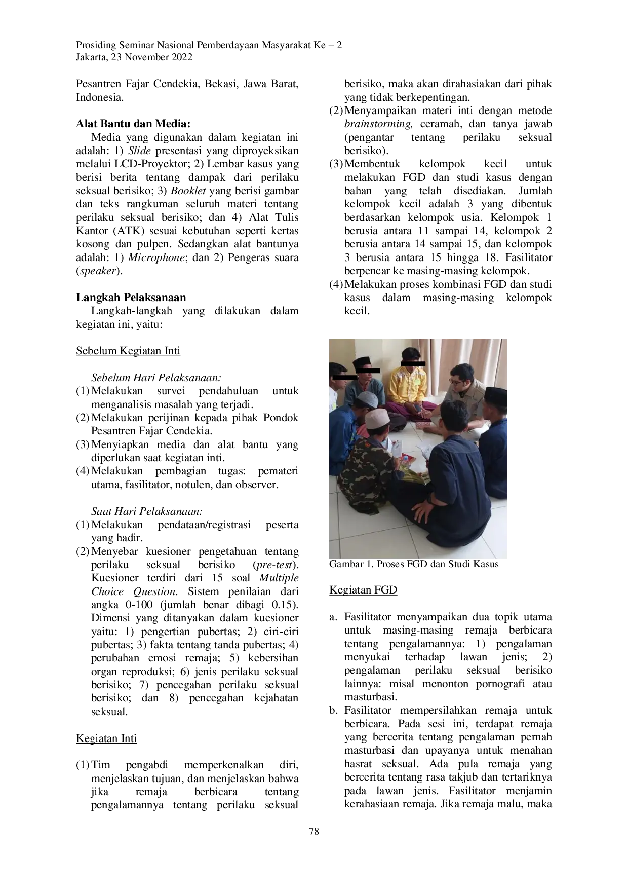 JURIS Upaya Peningkatan Pengetahuan tentang Perilaku Seksual Berisiko dengan Kombinasi Focus Group Discussion dan Studi Kasus pada Kelompok Remaja Laki Laki di Pondok Pesantren Fajar Cendekia