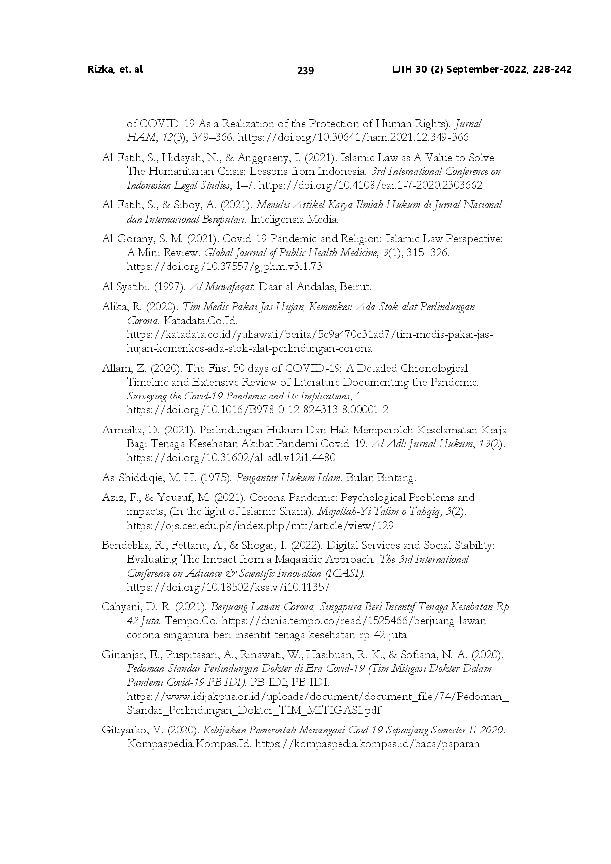 juris Legal protection for doctors work safety in handling Covid 19 cases reviewed based on Saddu al Dzari ah