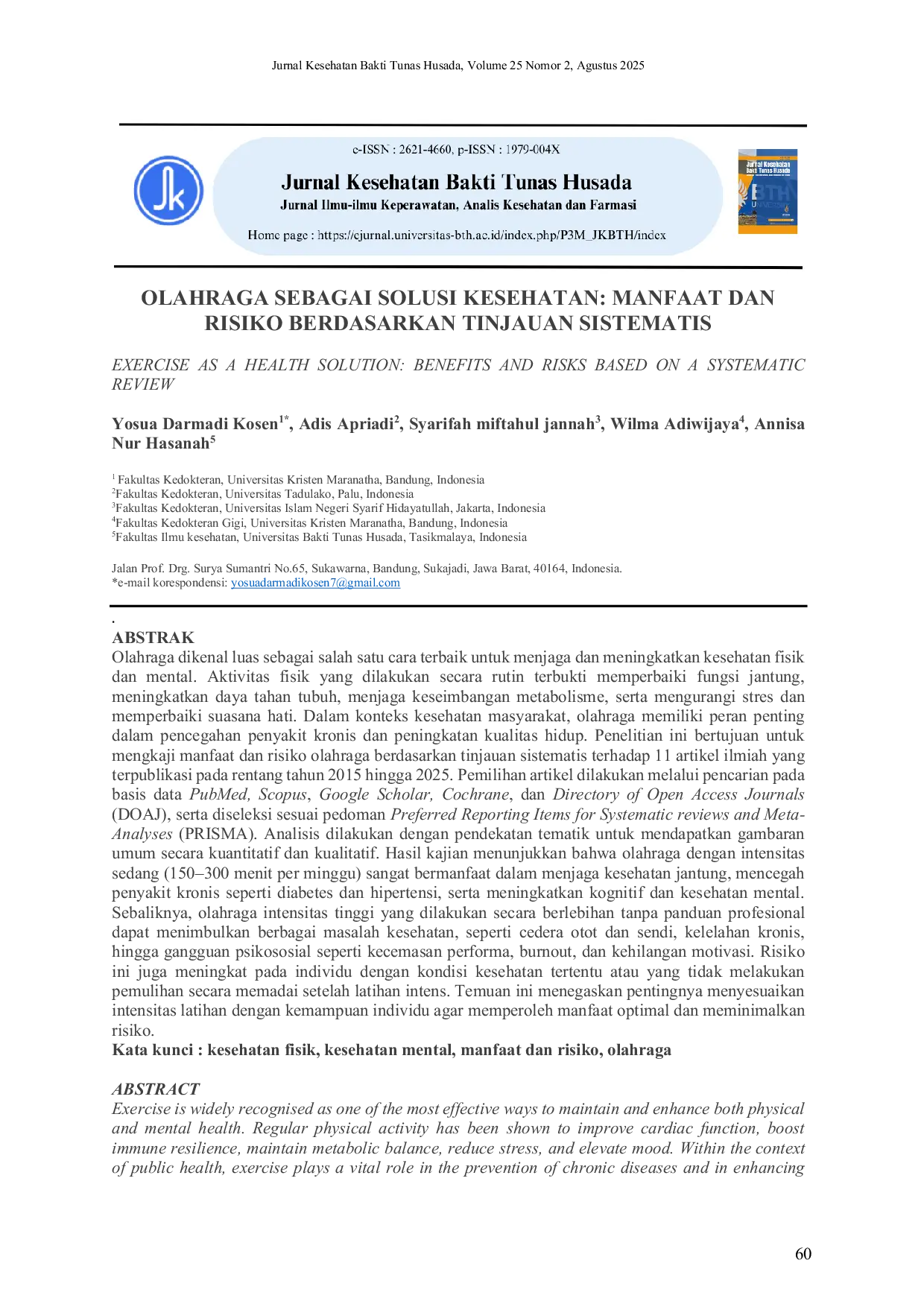 JURIS Olahraga Sebagai Solusi Kesehatan Manfaat Dan Risiko Berdasarkan Tinjauan Sistematis