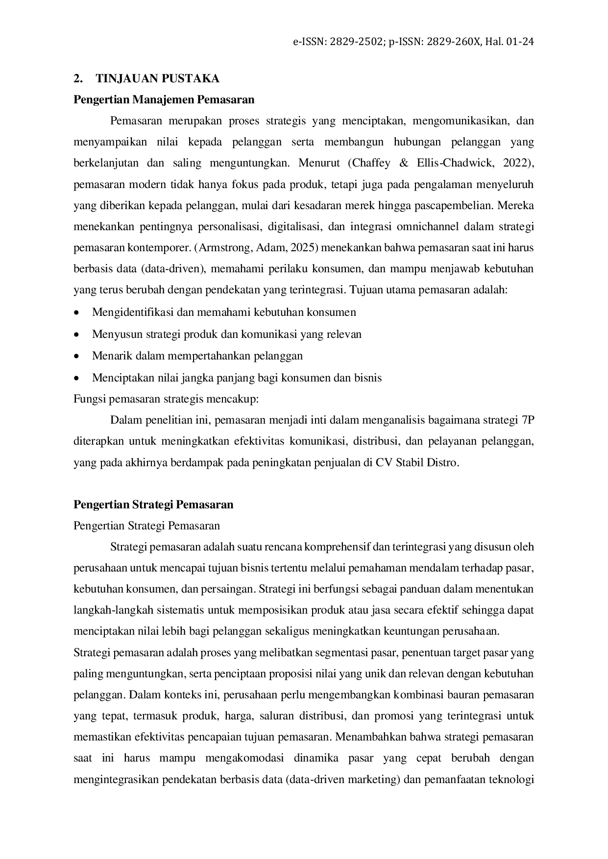 JURIS Analisis Bauran Pemasaran dalam Meningkatkan Penjualan Produk Topi pada CV Stabil Distro