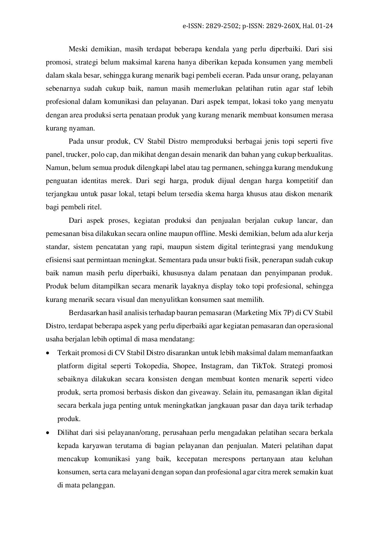 JURIS Analisis Bauran Pemasaran dalam Meningkatkan Penjualan Produk Topi pada CV Stabil Distro