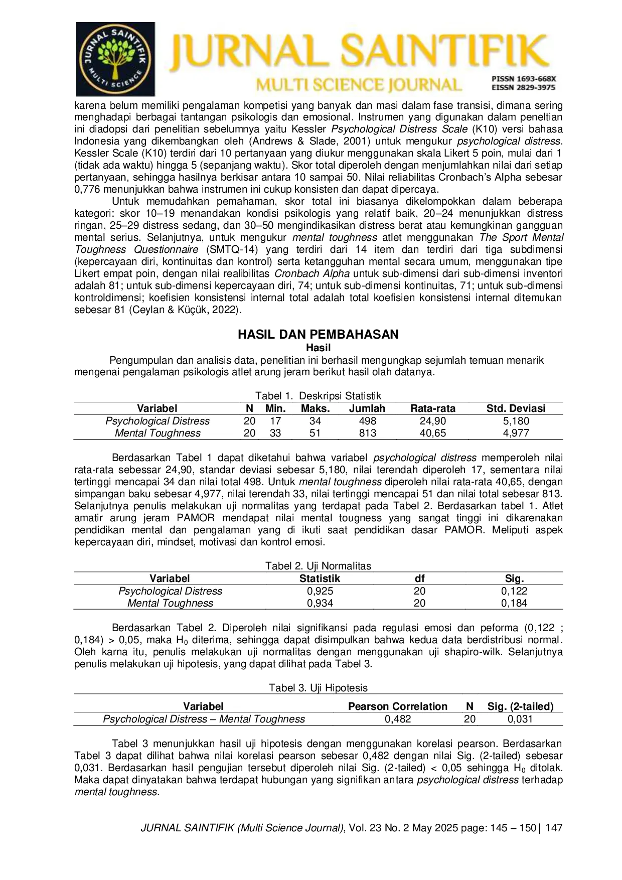 JURIS Psychological Distress dan Mental Toughness Studi Kasus Atlet Amatir Arung Jeram