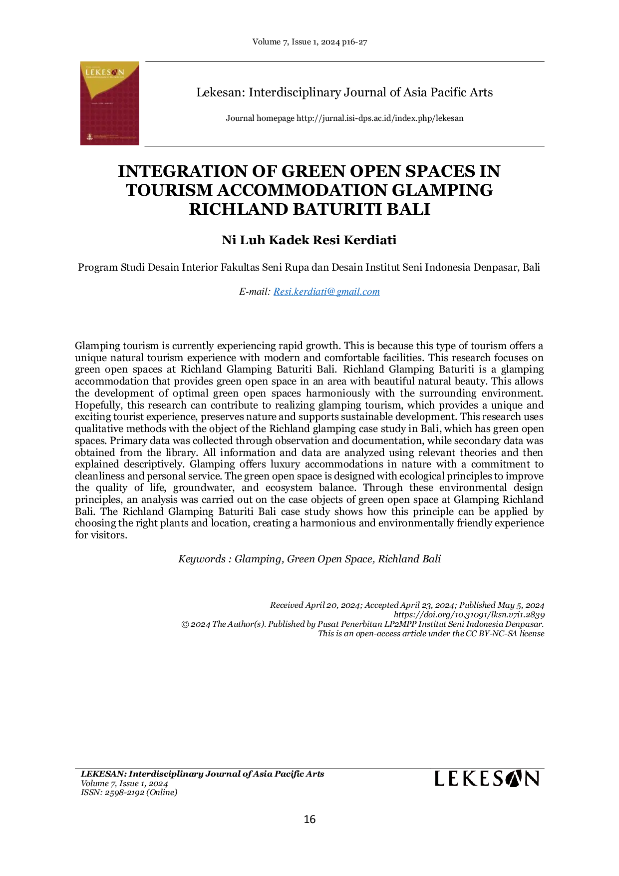 JURIS Integrasi Ruang Terbuka Hijau dalam Akomodasi Glamping Richland Baturiti Bali