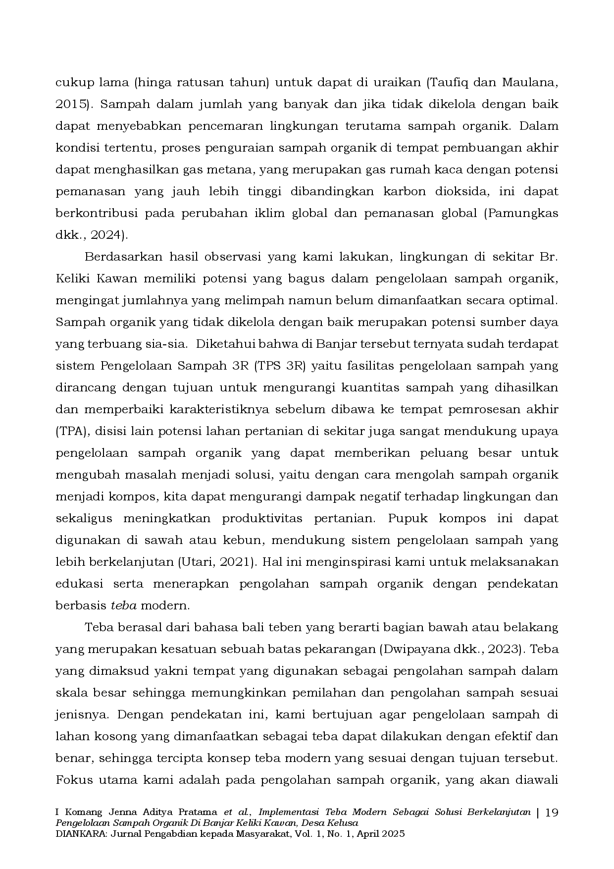 juris Implementasi Teba Modern Sebagai Solusi Berkelanjutan Pengelolaan Sampah Organik Di Banjar Keliki Kawan Desa Kelusa