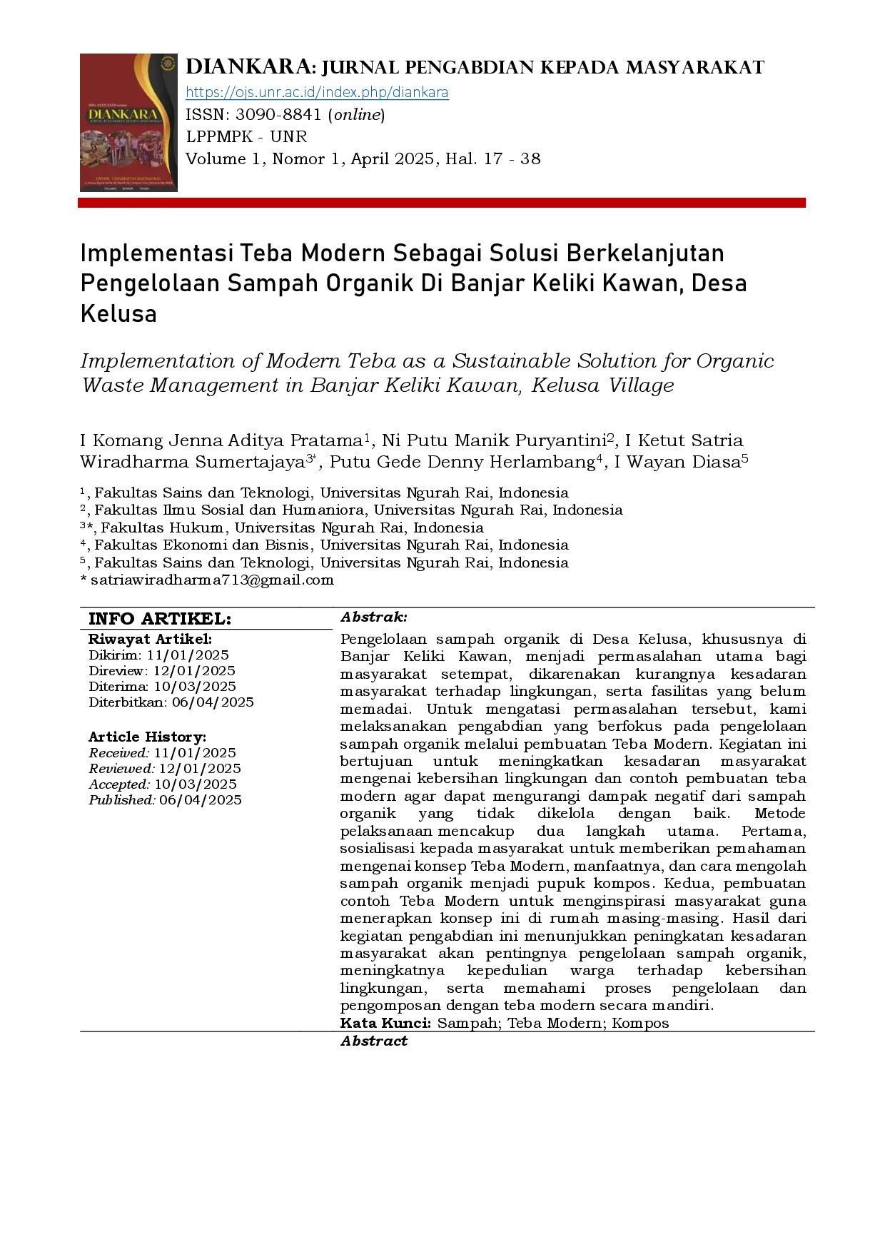 juris Implementasi Teba Modern Sebagai Solusi Berkelanjutan Pengelolaan Sampah Organik Di Banjar Keliki Kawan Desa Kelusa