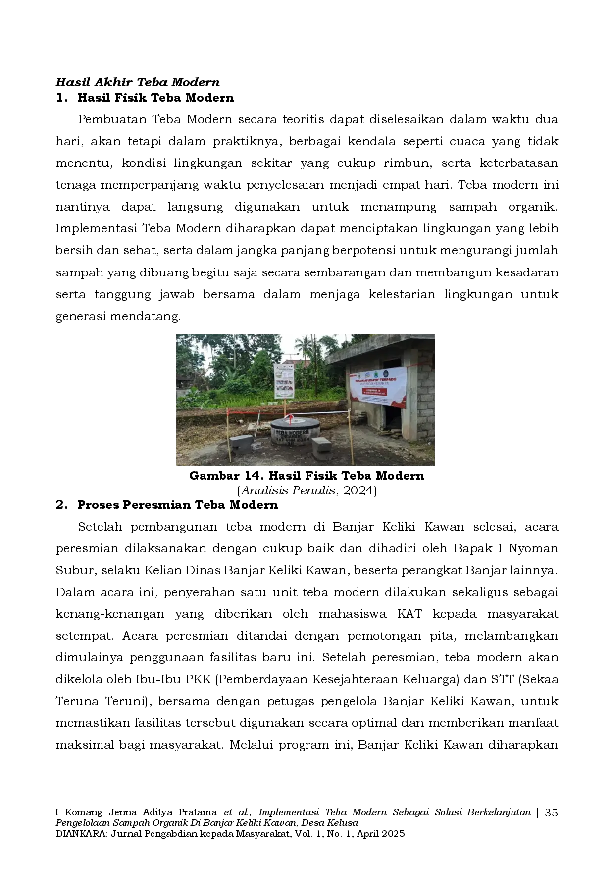 juris Implementasi Teba Modern Sebagai Solusi Berkelanjutan Pengelolaan Sampah Organik Di Banjar Keliki Kawan Desa Kelusa