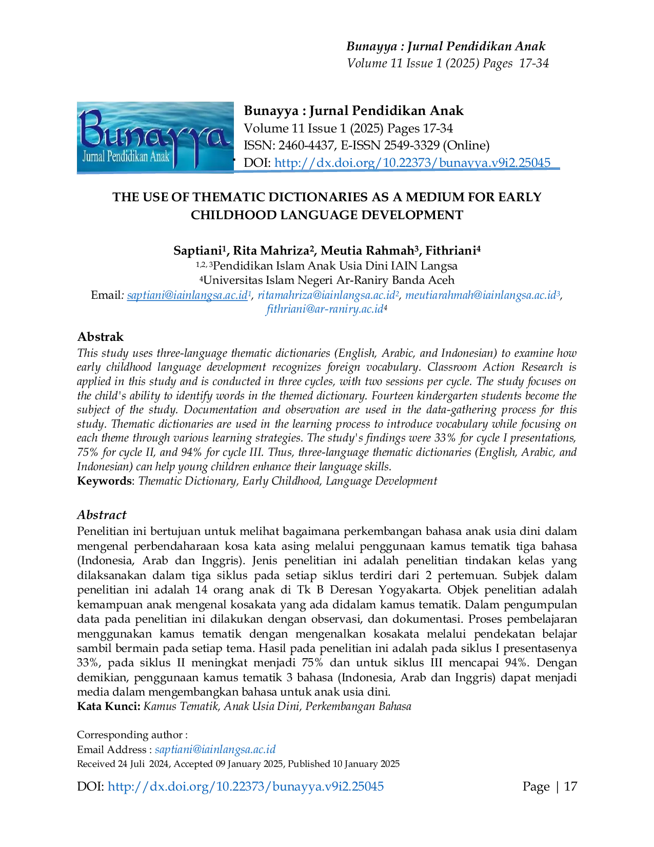 JURIS THE USE OF THEMATIC DICTIONARIES AS A MEDIUM FOR EARLY CHILDHOOD LANGUAGE DEVELOPMENT