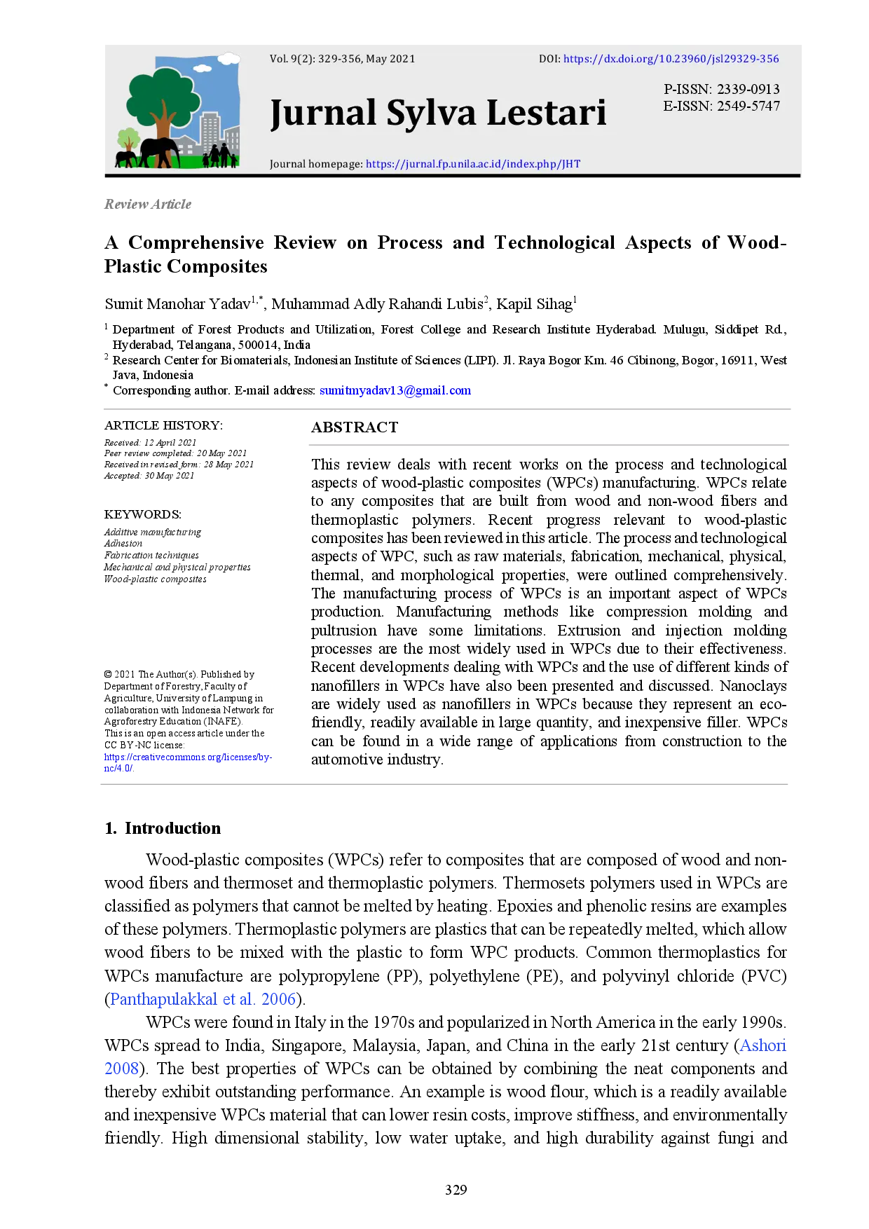 juris A Comprehensive Review on Process and Technological Aspects of Wood Plastic Composites