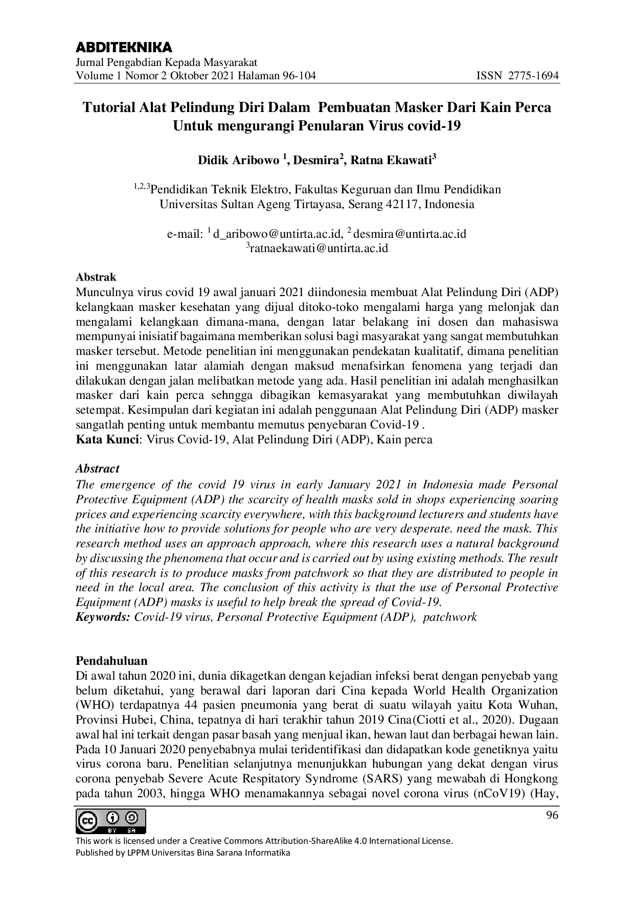 JURIS Tutorial Alat Pelindung Diri Dalam Pembuatan Masker Dari Kain Perca Untuk Mengurangi Penularan Virus Covid 19