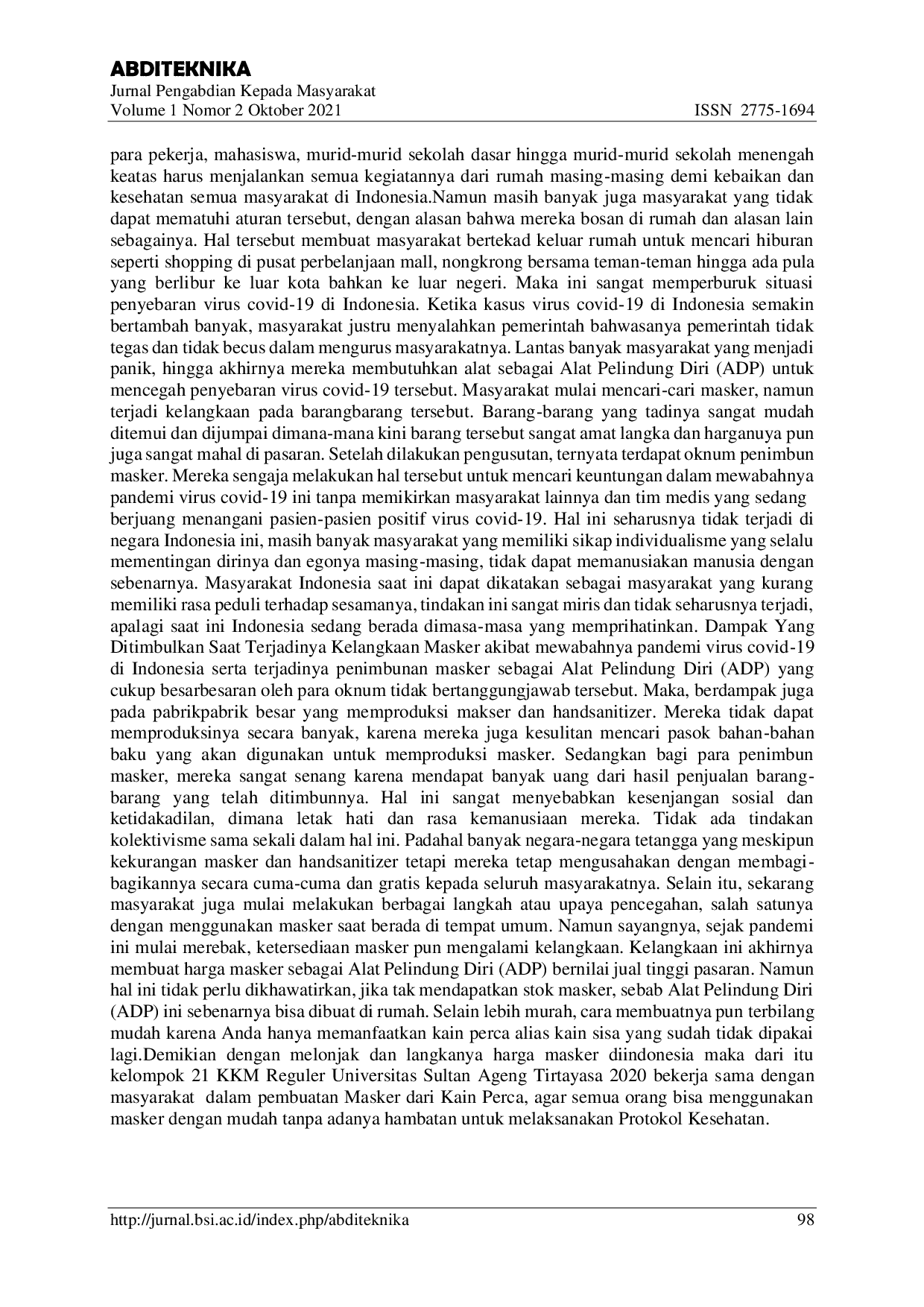 JURIS Tutorial Alat Pelindung Diri Dalam Pembuatan Masker Dari Kain Perca Untuk Mengurangi Penularan Virus Covid 19