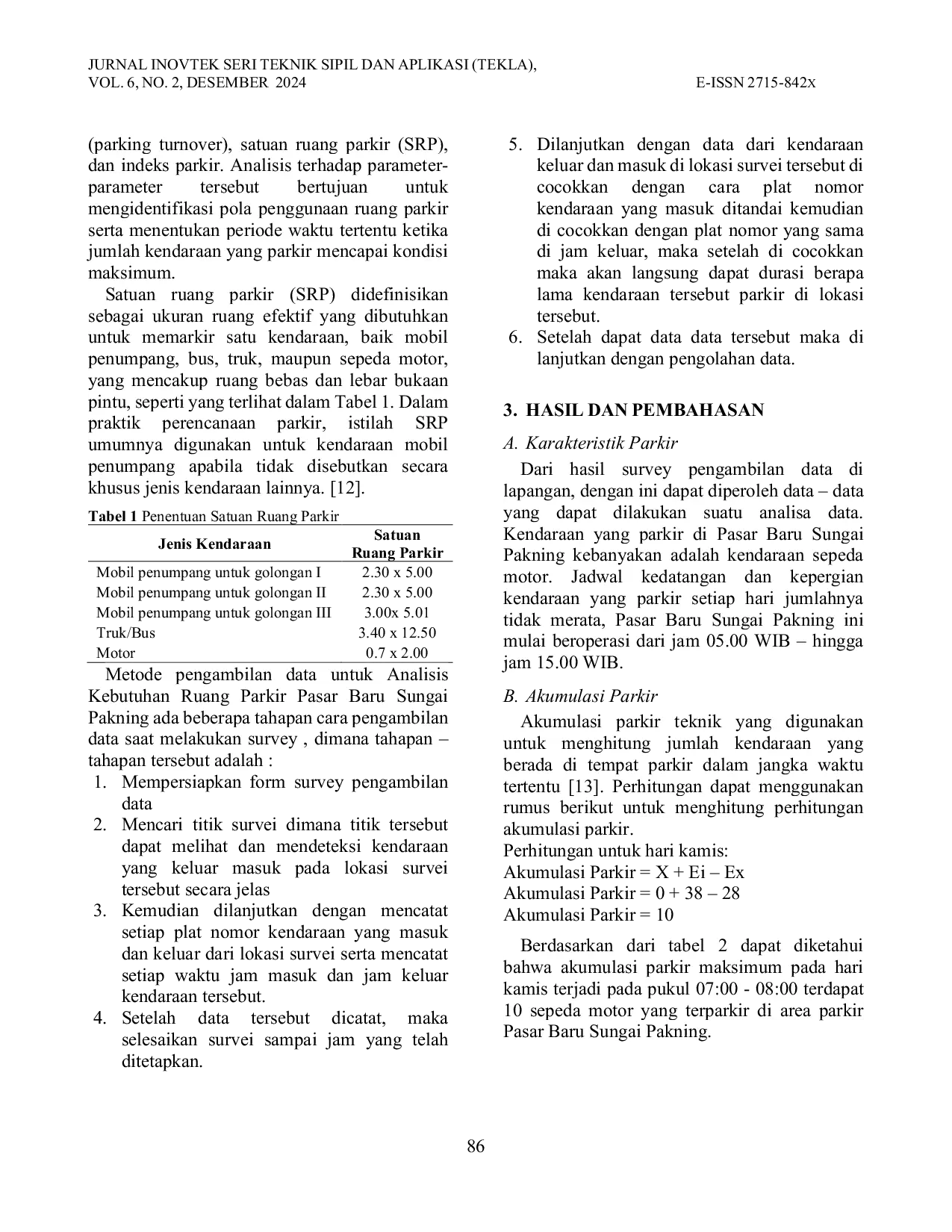 JURIS Analisis Kebutuhan Ruang Parkir Pasar Baru Sungai Pakning