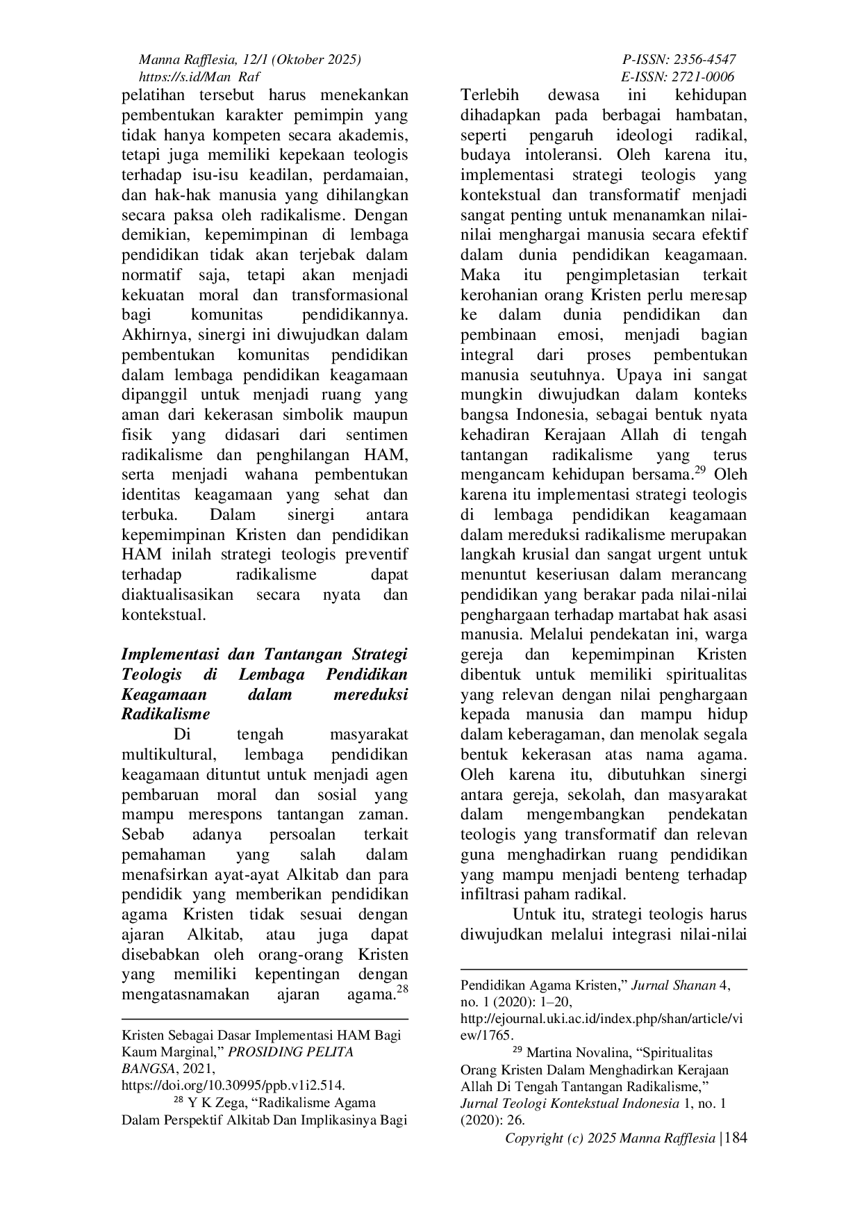JURIS Kepemimpinan Kristen Dan Nilai Nilai Hak Asasi Manusia Sebagai Strategi Teologis Dalam Menangkal Radikalisme