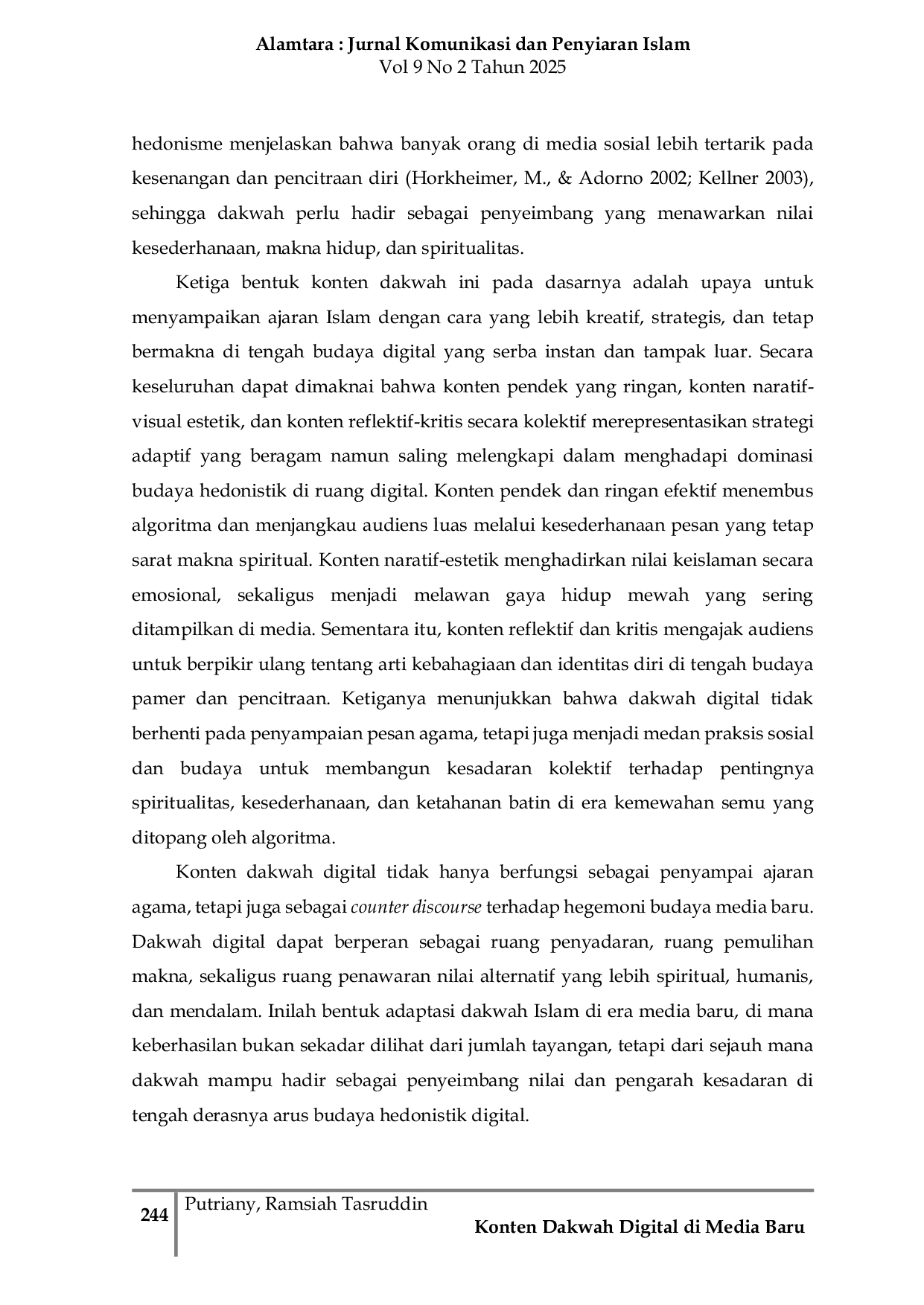 JURIS Digital Islamic Preaching Content in New Media in Facing Hedonistic Culture A Contemporary Islamic Preaching Perspective