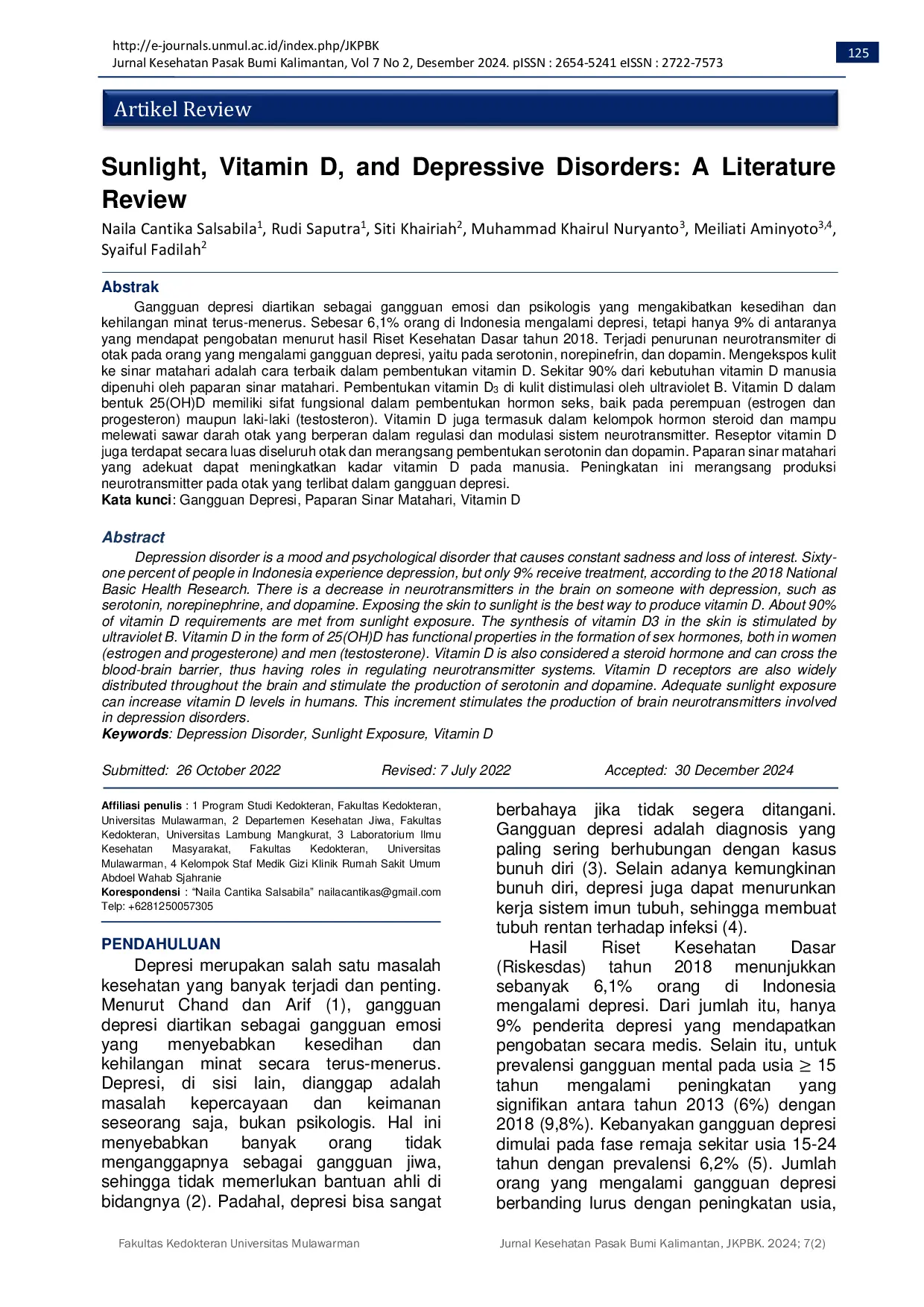 JURIS Sunlight Vitamin D and Depressive Disorders A Literature Review