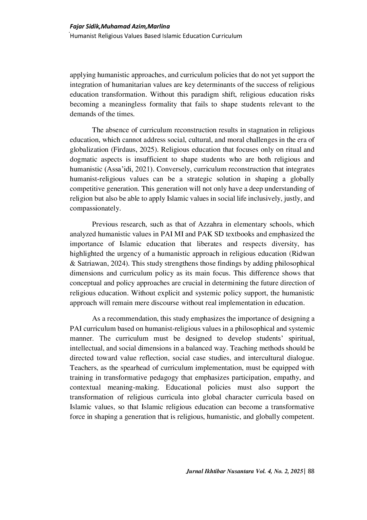 JURIS Humanist Religious Values Based Islamic Education Curriculum An Analysis of Philosophical Foundations and Global Needs