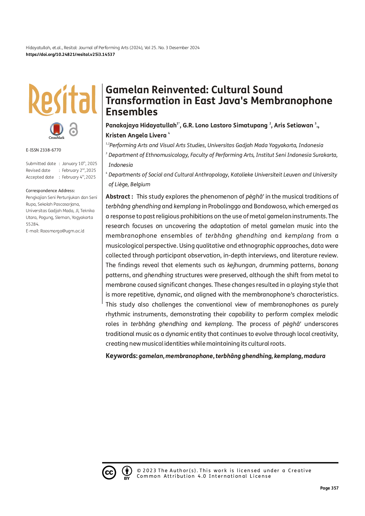 JURIS Gamelan Reinvented Cultural Sound Transformation in Membranophone Ensembles of East Java