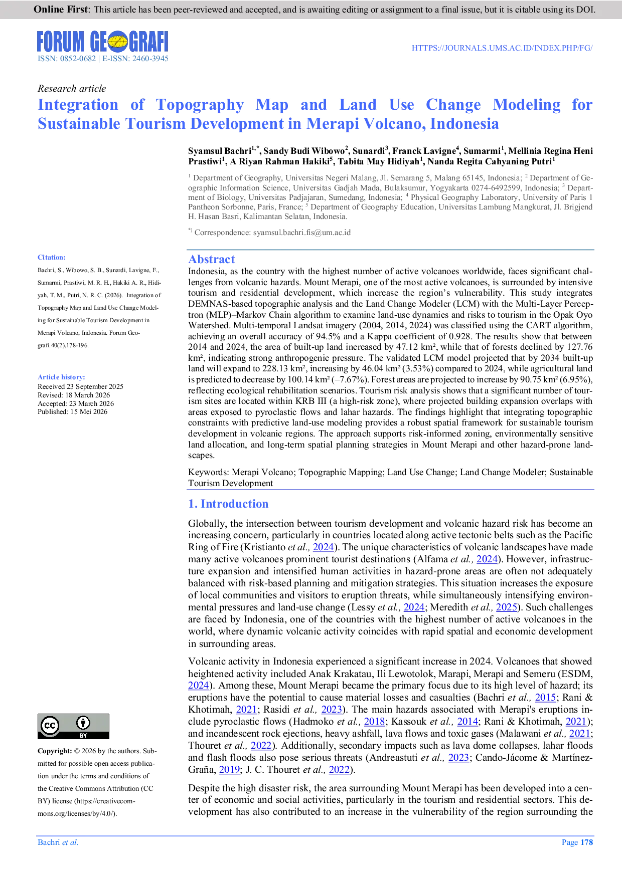 JURIS Integration of Topography Map and Land Use Change Modeling for Sustainable Tourism Development in Merapi Volcano Indonesia