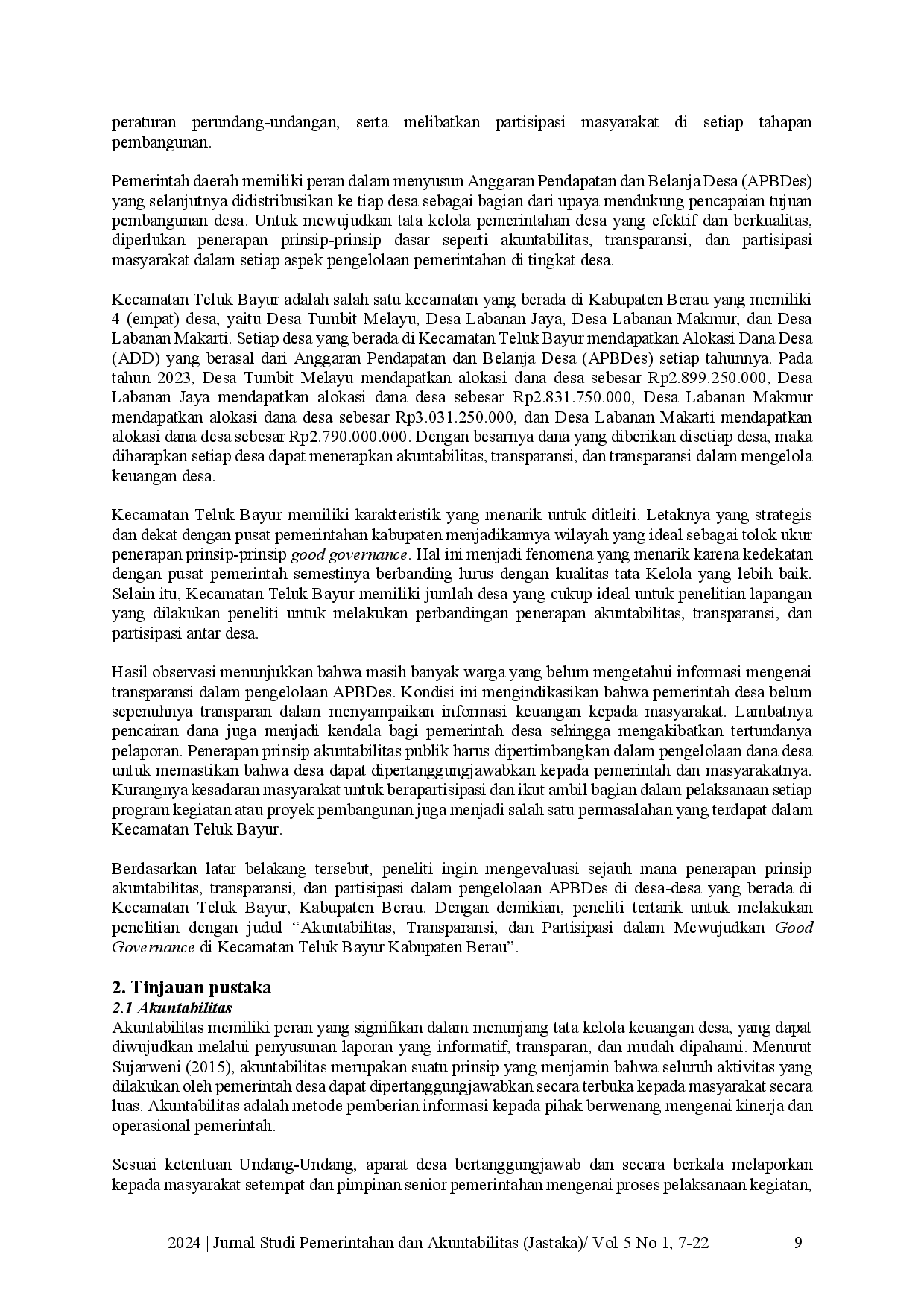 juris Akuntabilitas Transparansi dan Partisipasi Untuk Good Governance di Kecamatan Teluk Bayur