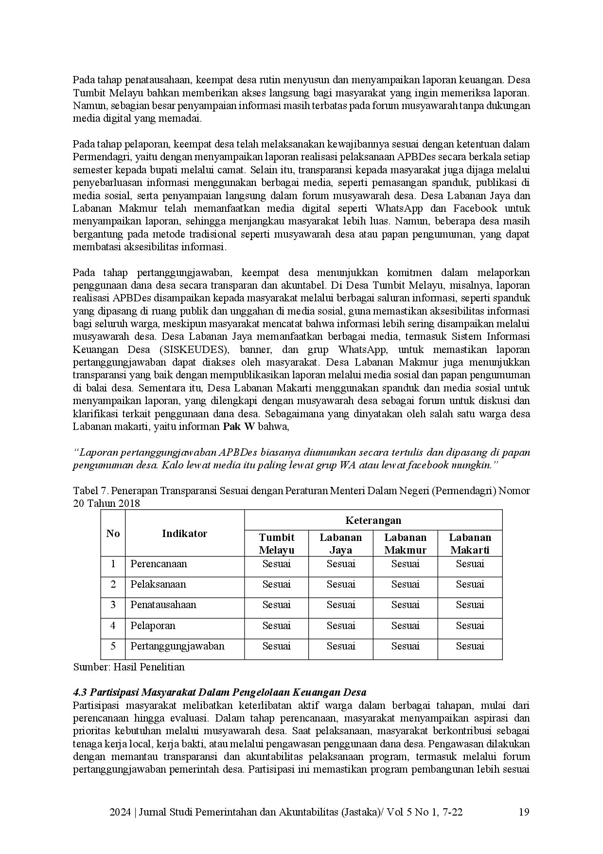 juris Akuntabilitas Transparansi dan Partisipasi Untuk Good Governance di Kecamatan Teluk Bayur