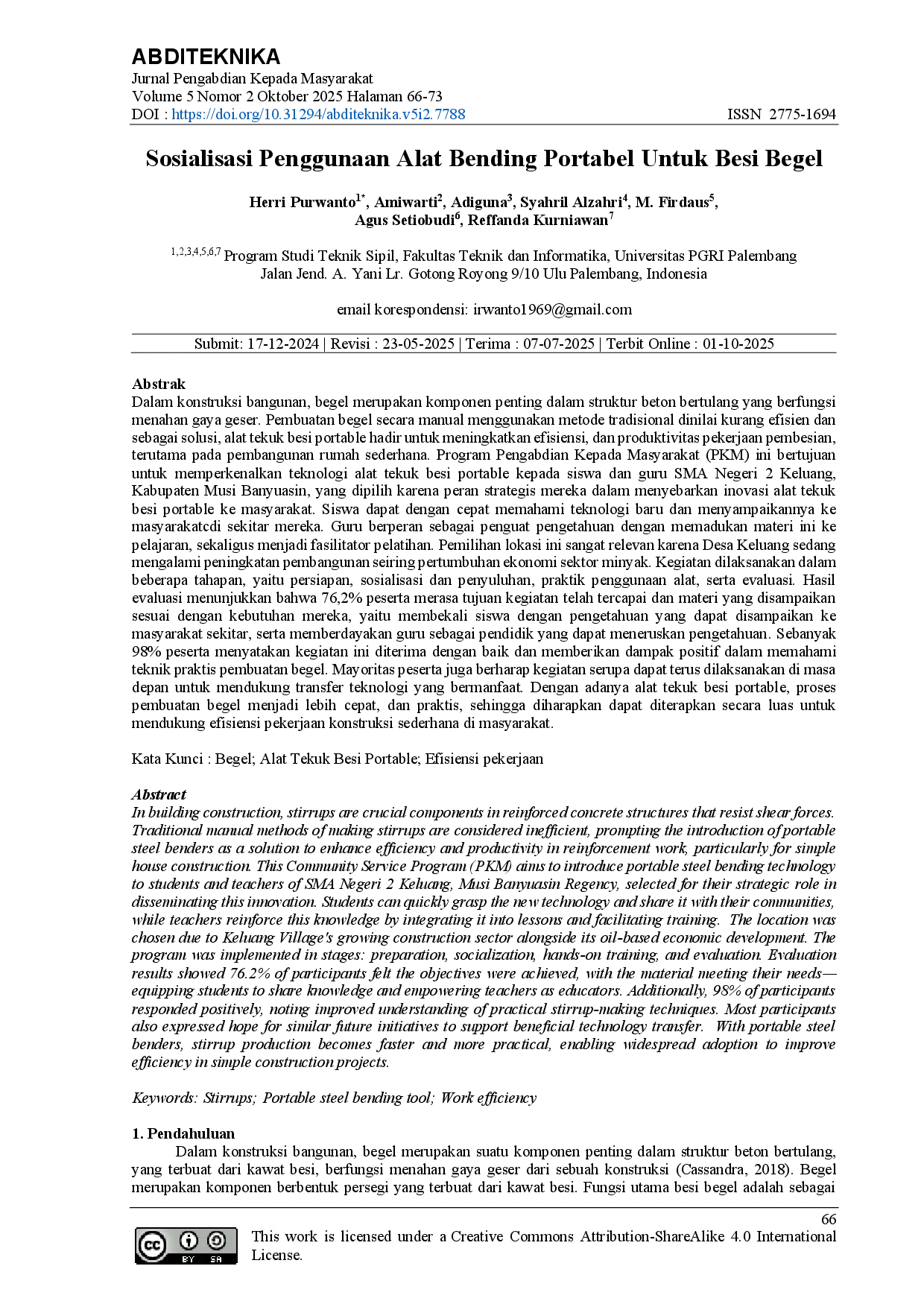 juris Sosialisasi Penggunaan Alat Bending Portabel Untuk Besi Begel