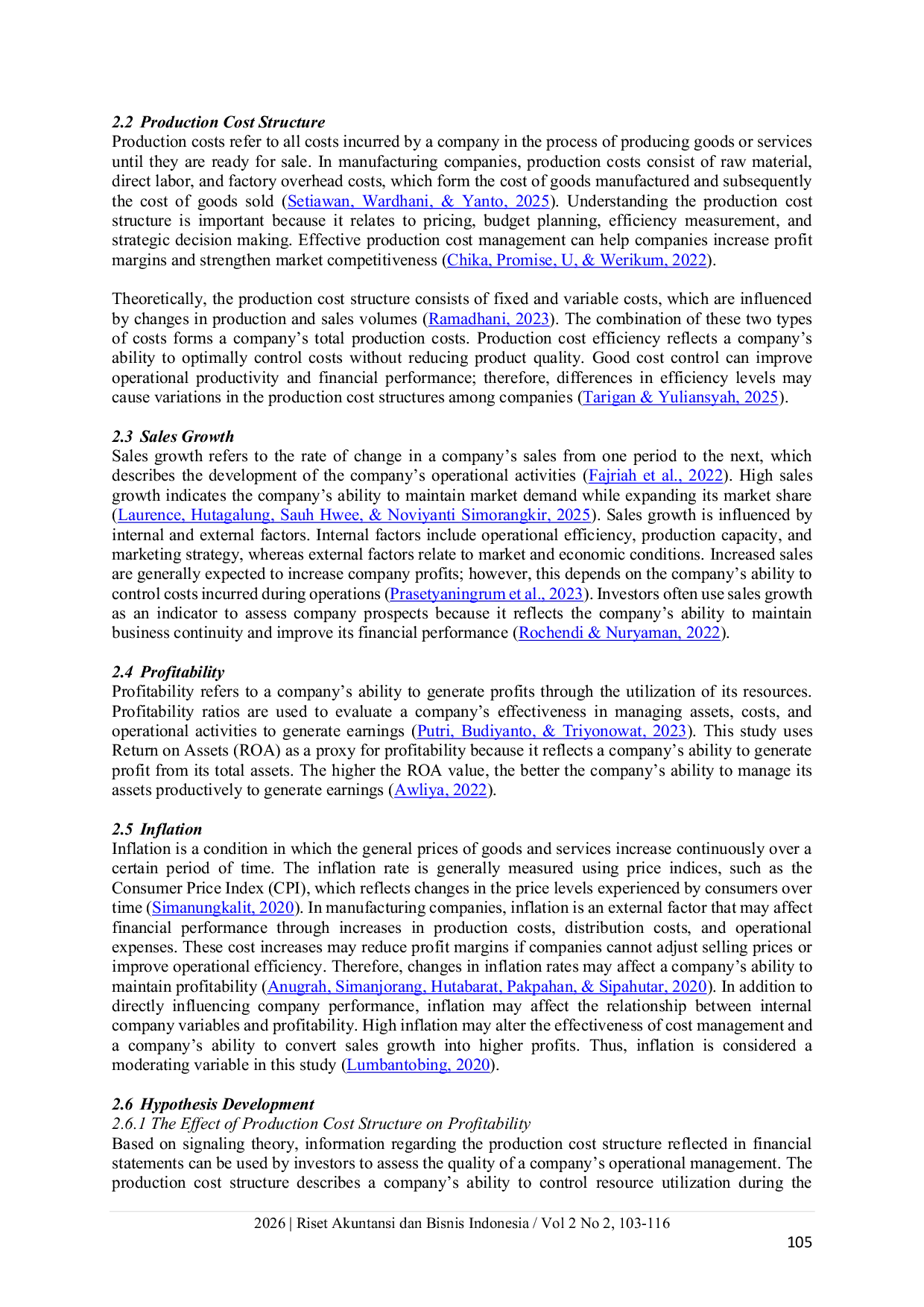 JURIS Production Cost Structure Sales Growth Inflation and Profitability in Food and Beverage Companies