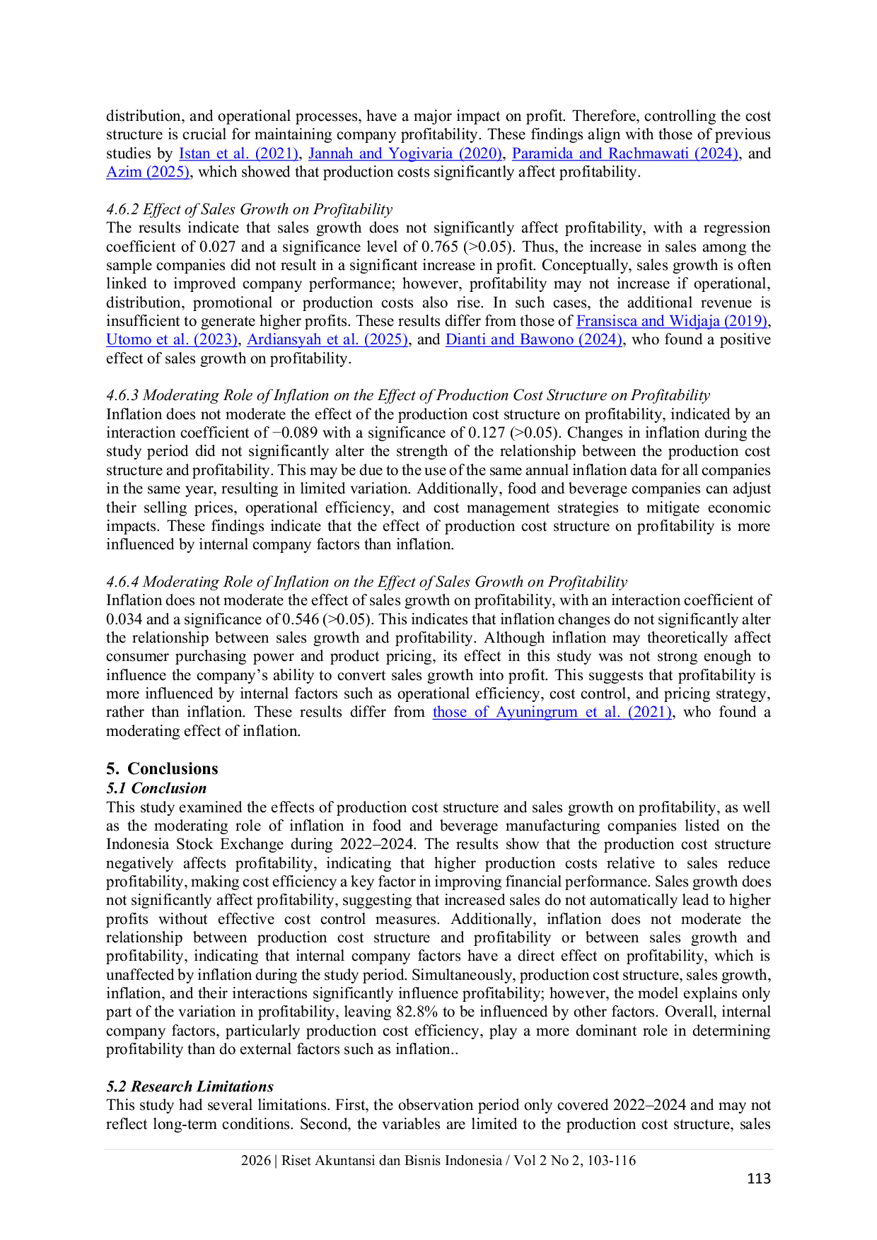 JURIS Production Cost Structure Sales Growth Inflation and Profitability in Food and Beverage Companies