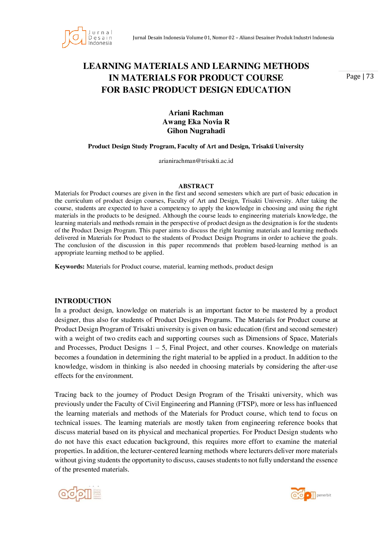 JURIS Learning Materials and Learning Methods in Materials for Product Course Basic Product Design Education