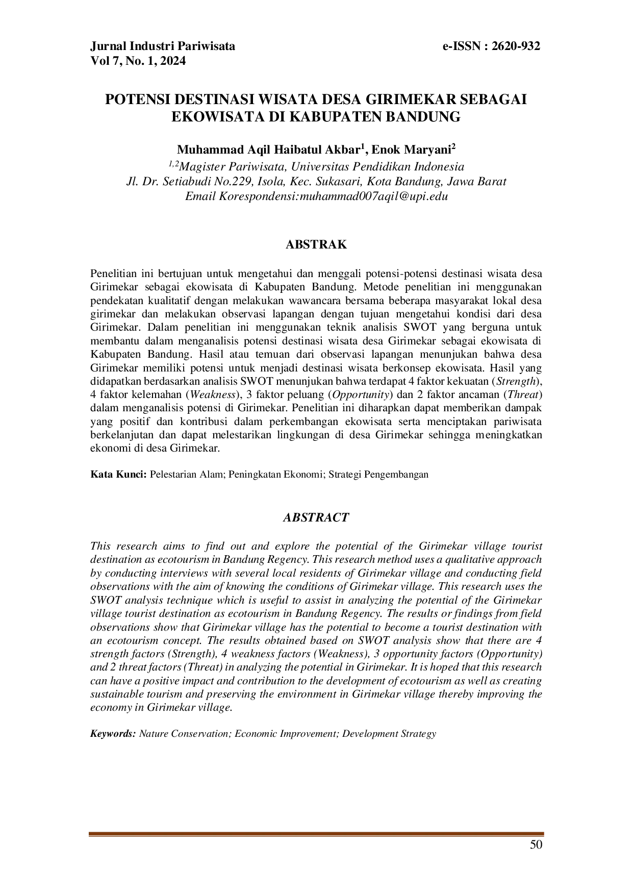 juris Potensi Destinasi Wisata Desa Girimekar Sebagai Ekowisata di Kabupaten Bandung