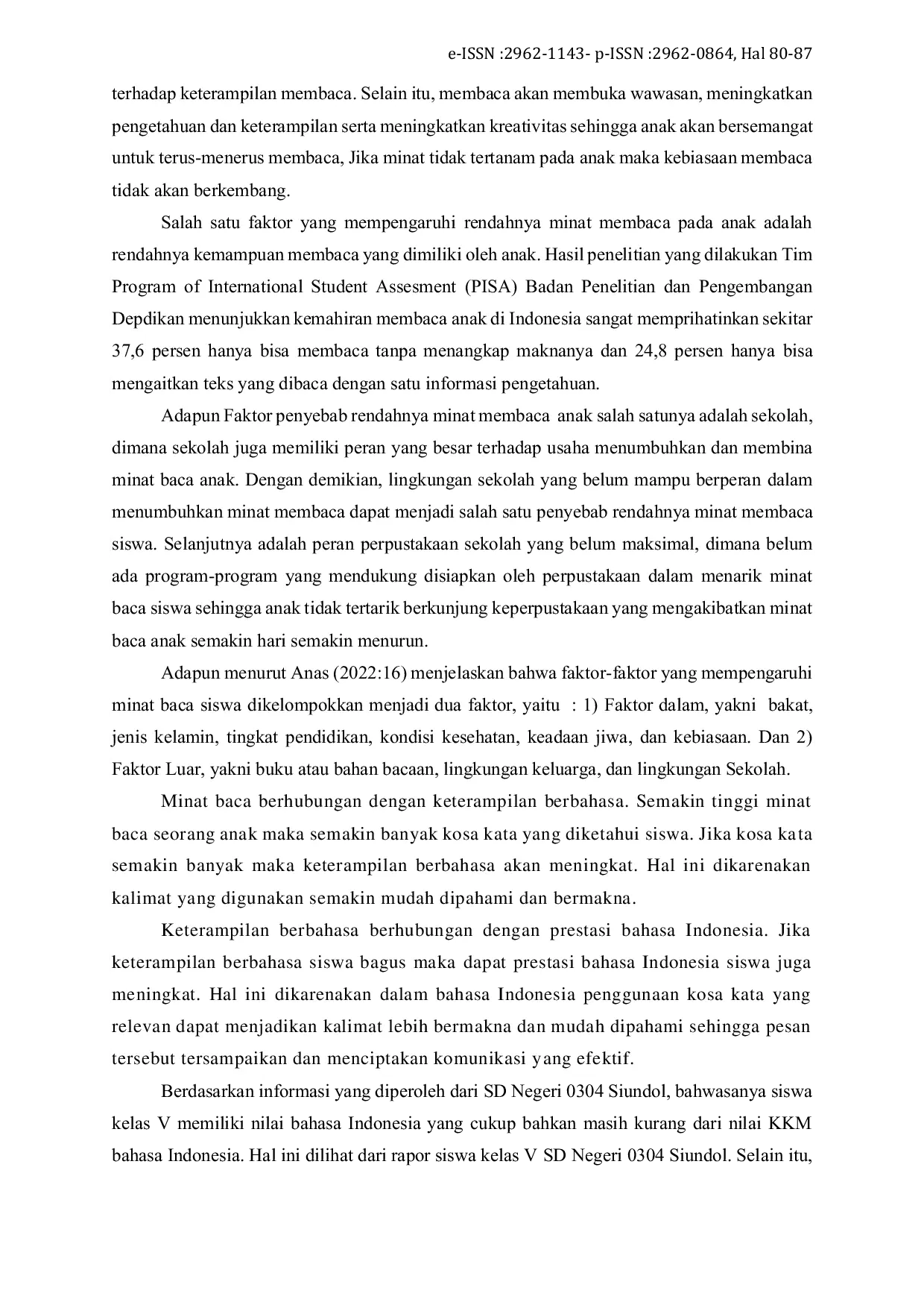 JURIS Pengaruh Minat Baca Terhadap Prestasi Belajar Bahasa Indonesia Siswa Kelas V SD Negeri 0304 Siundol