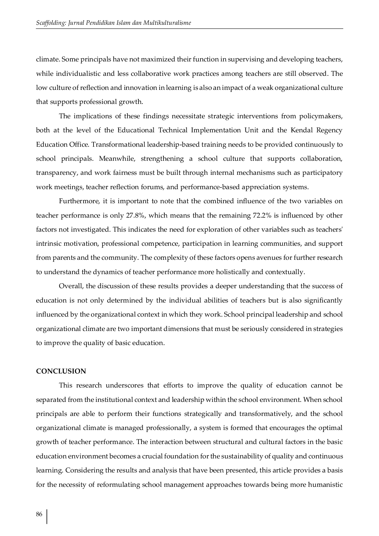 JURIS The Influence of School Principal Leadership and School Organizational Climate on the Performance of Public Elementary School Teachers