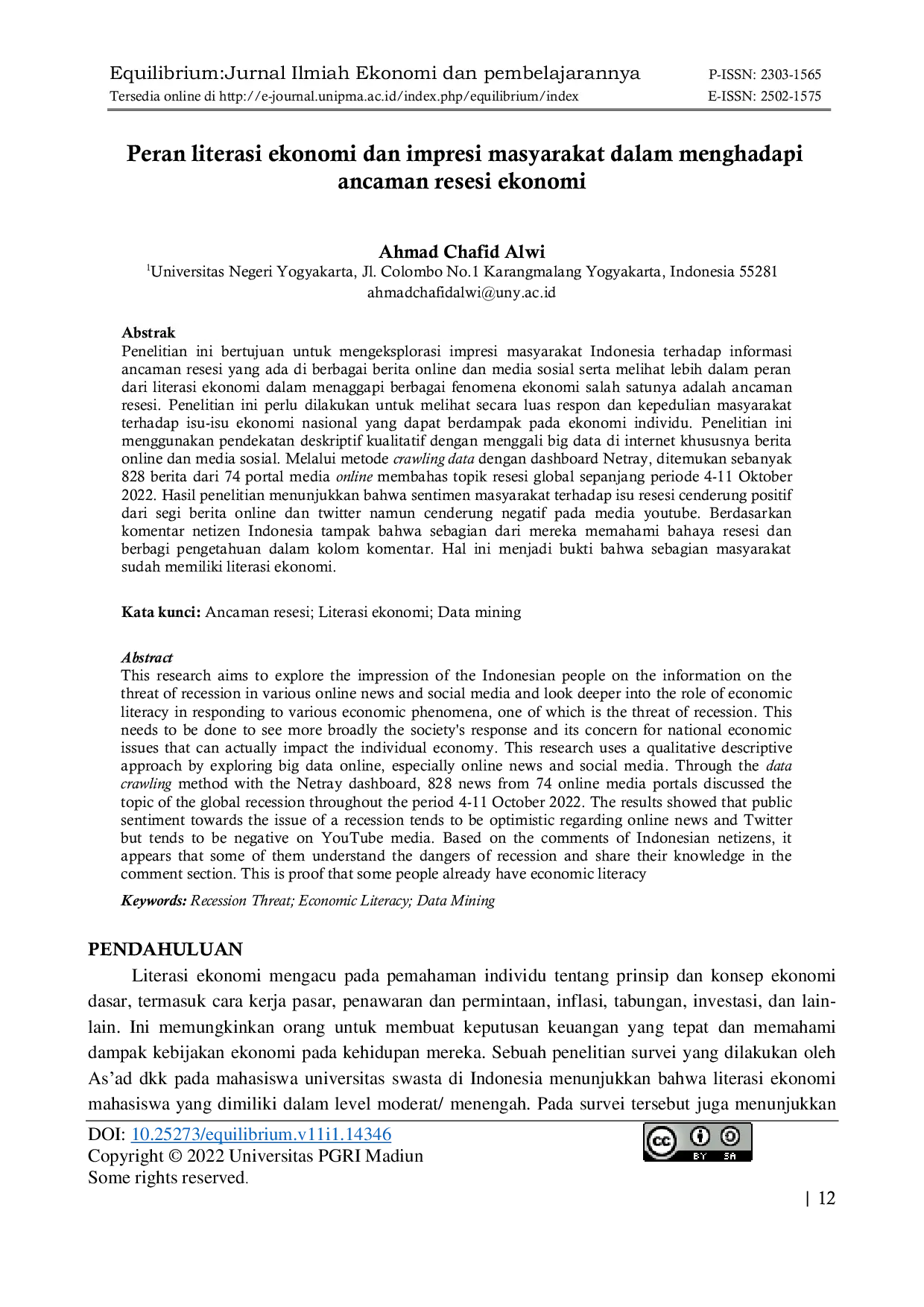 JURIS Peran literasi ekonomi dan impresi masyarakat dalam menghadapi ancaman resesi ekonomi