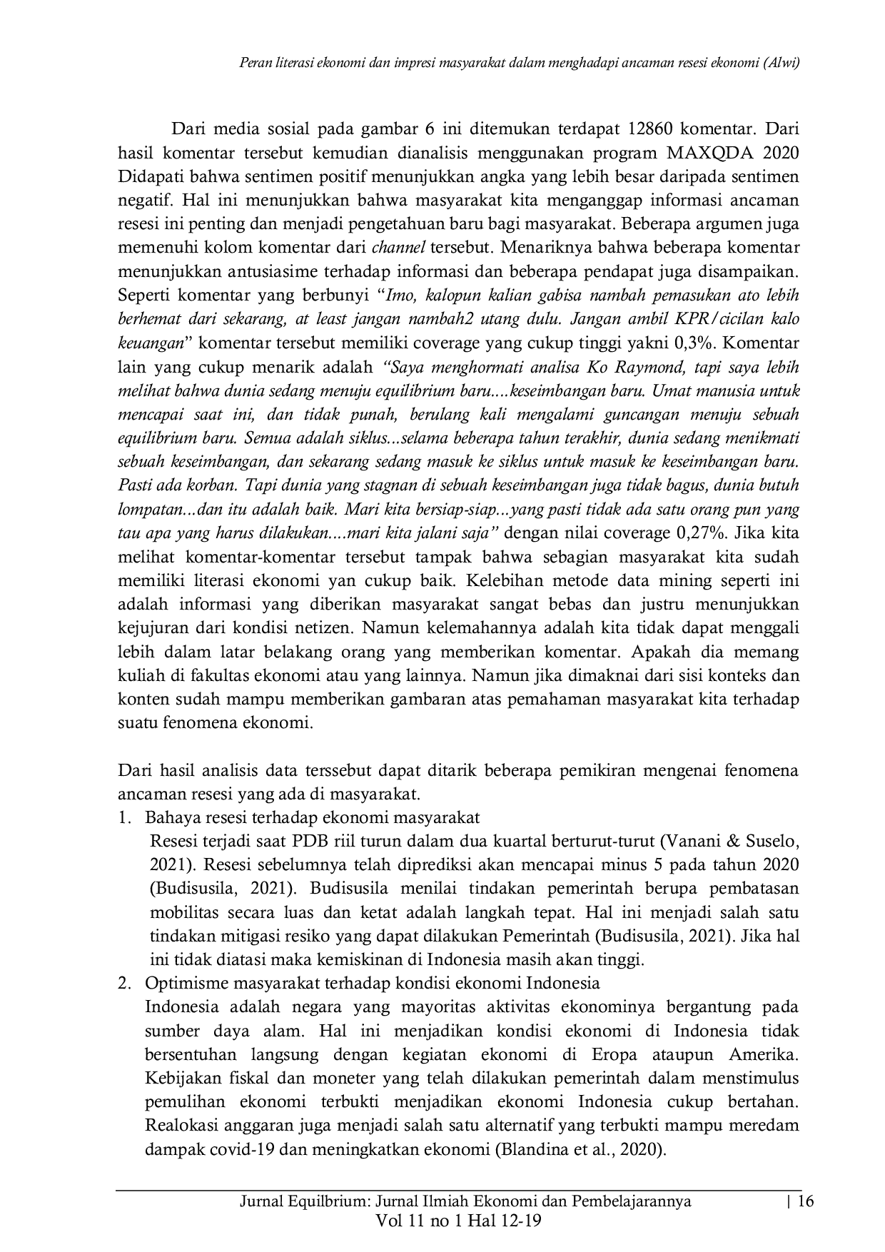 JURIS Peran literasi ekonomi dan impresi masyarakat dalam menghadapi ancaman resesi ekonomi