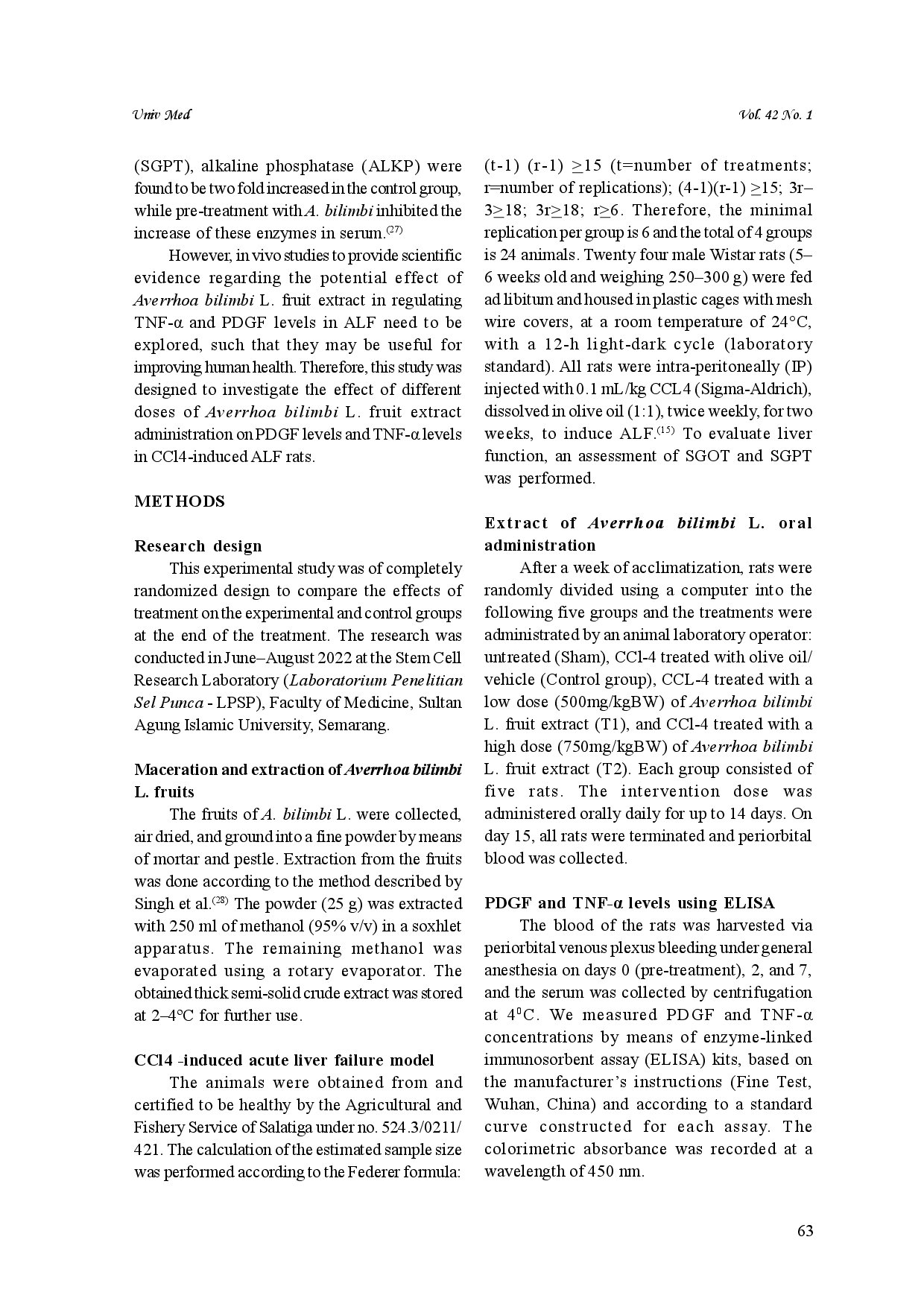 juris Hepatoprotective activity of Averrhoa bilimbi L fruit extract on carbon tetrachloride induced acute liver faiure in Wistar rats