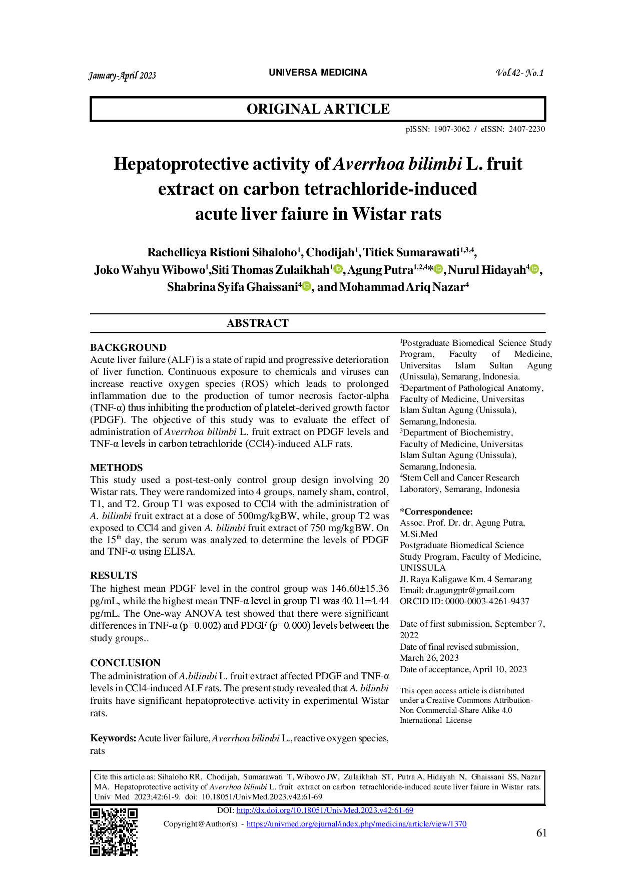 juris Hepatoprotective activity of Averrhoa bilimbi L fruit extract on carbon tetrachloride induced acute liver faiure in Wistar rats