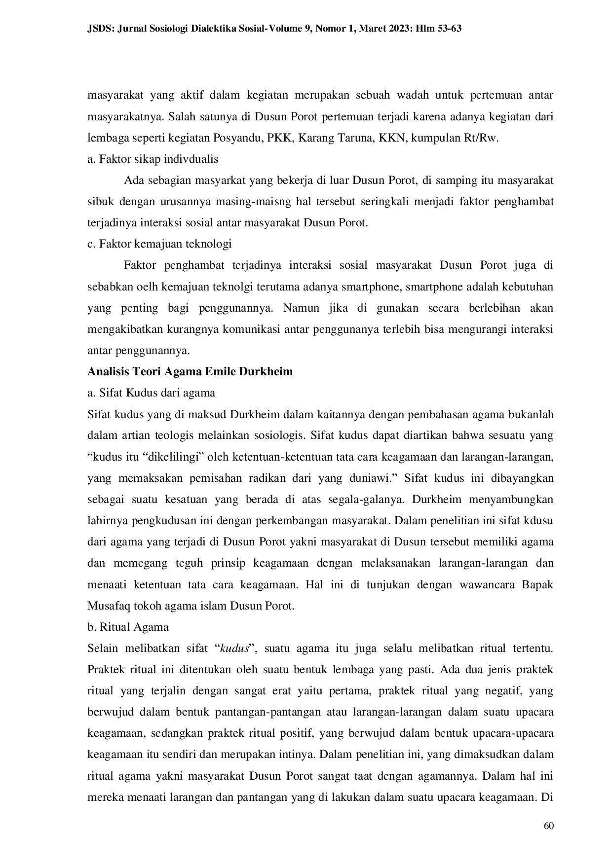 JURIS INTERAKSI SOSIAL BERBASIS AGAMA Studi Sosiologis Bentuk Interaksi Sosial Antar Pemeluk Agama di Dusun Porot Desa Getas Kecamatan Kaloran Kabupaten Temanggung