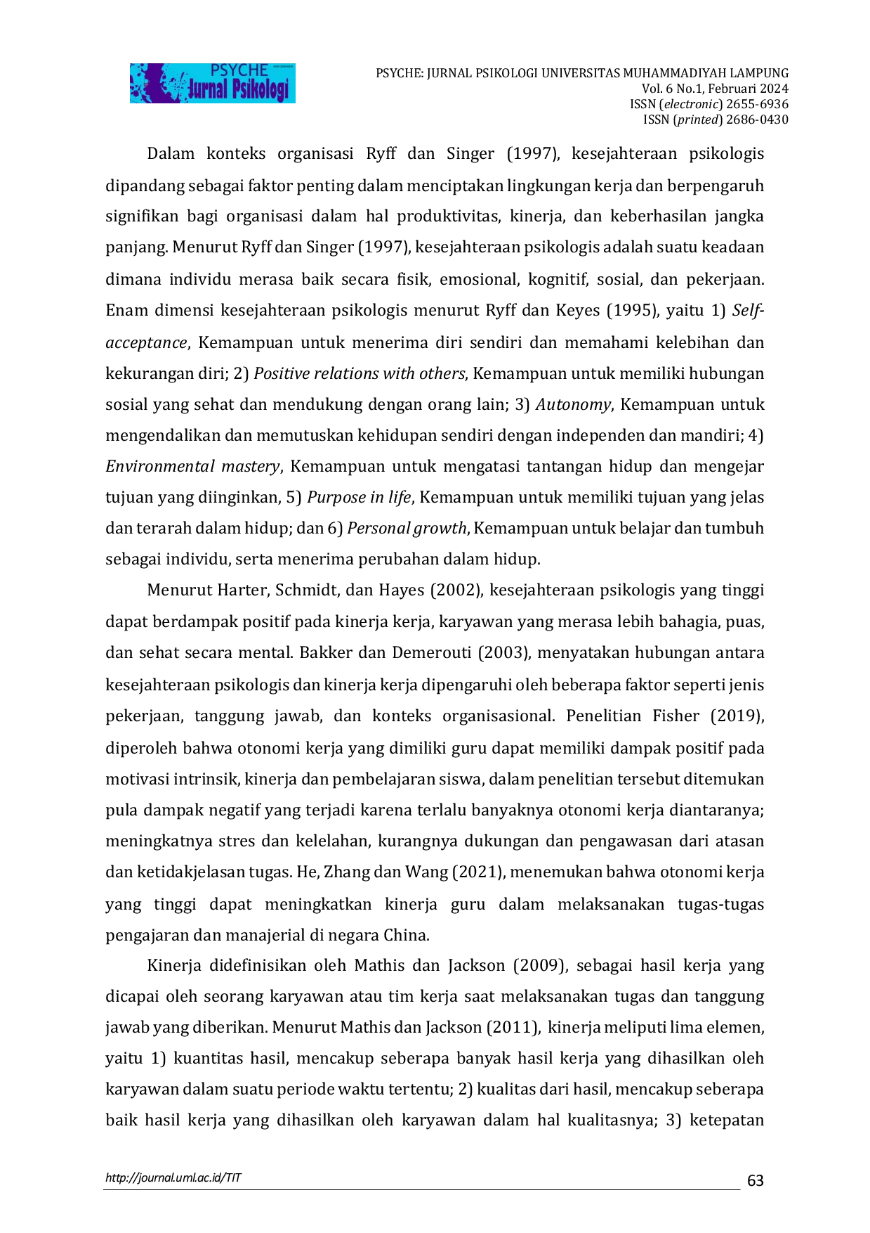 JURIS Kesejahteraan Psikologis Sebagai Mediator Antara Otonomi Terhadap Kinerja Pada Guru Dalam Kurikulum Merdeka Belajar