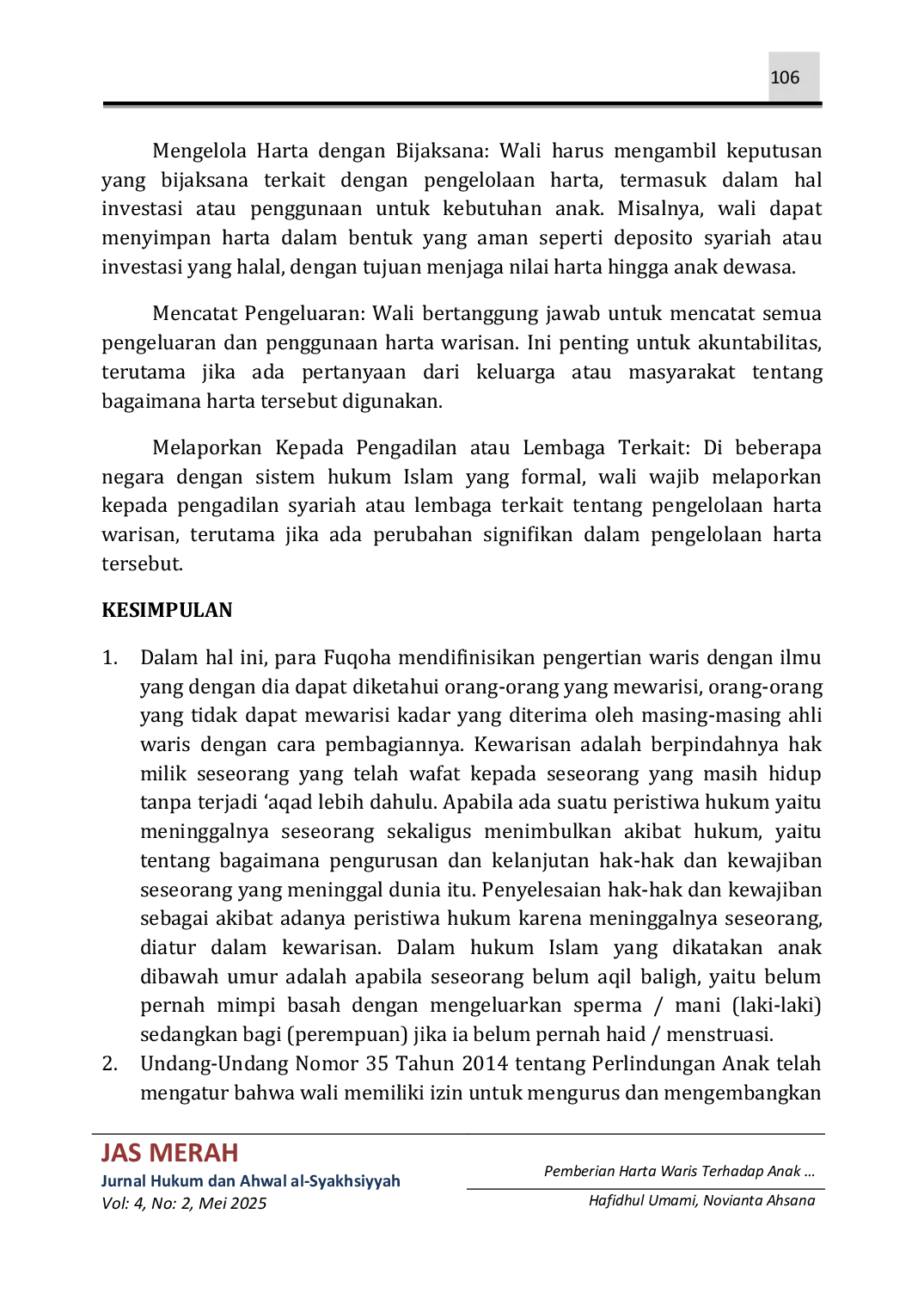 JURIS Pemberian Harta Waris Terhadap Anak Dibawah Umur Dalam Perspektif Hukum Islam