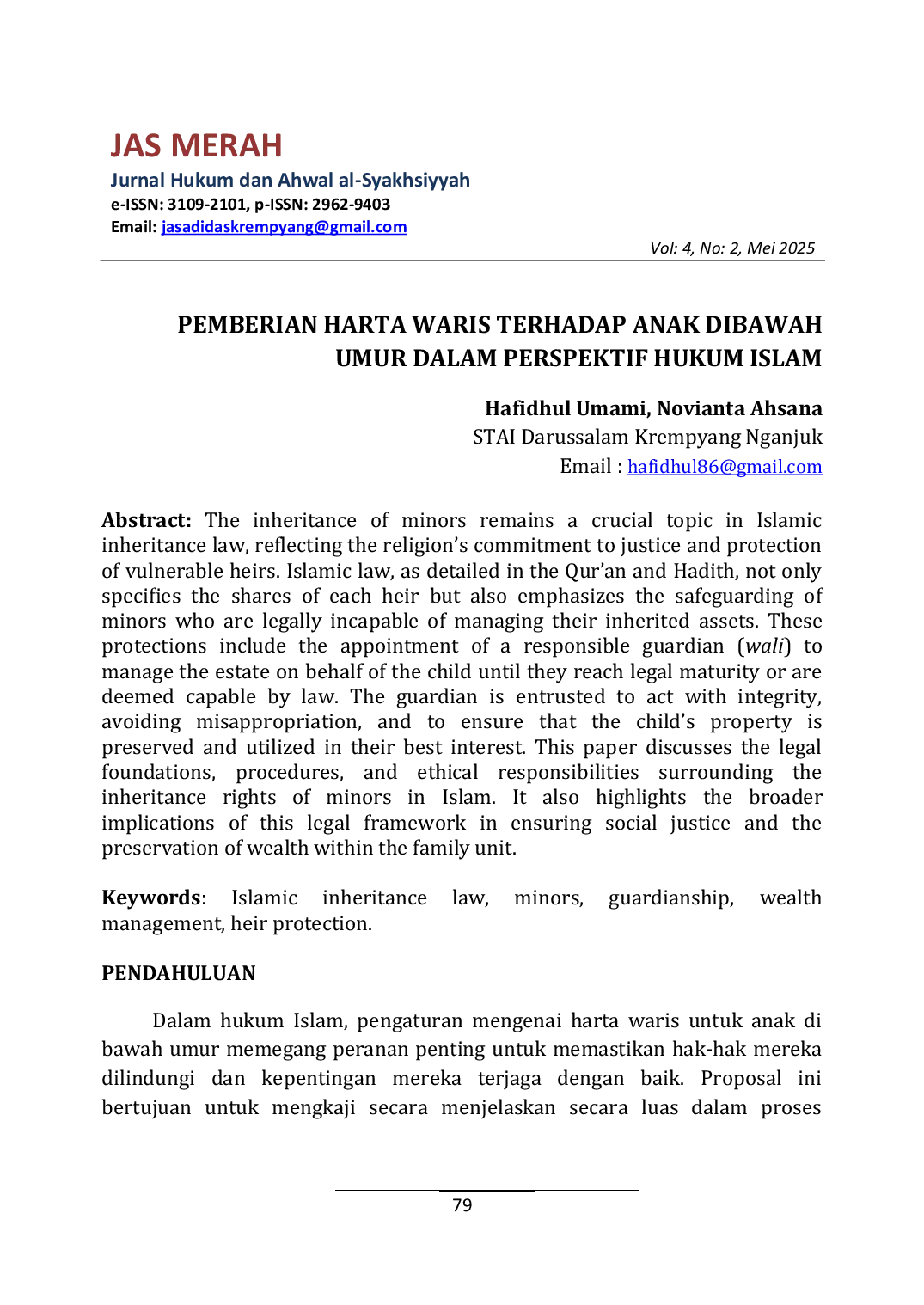 JURIS Pemberian Harta Waris Terhadap Anak Dibawah Umur Dalam Perspektif Hukum Islam
