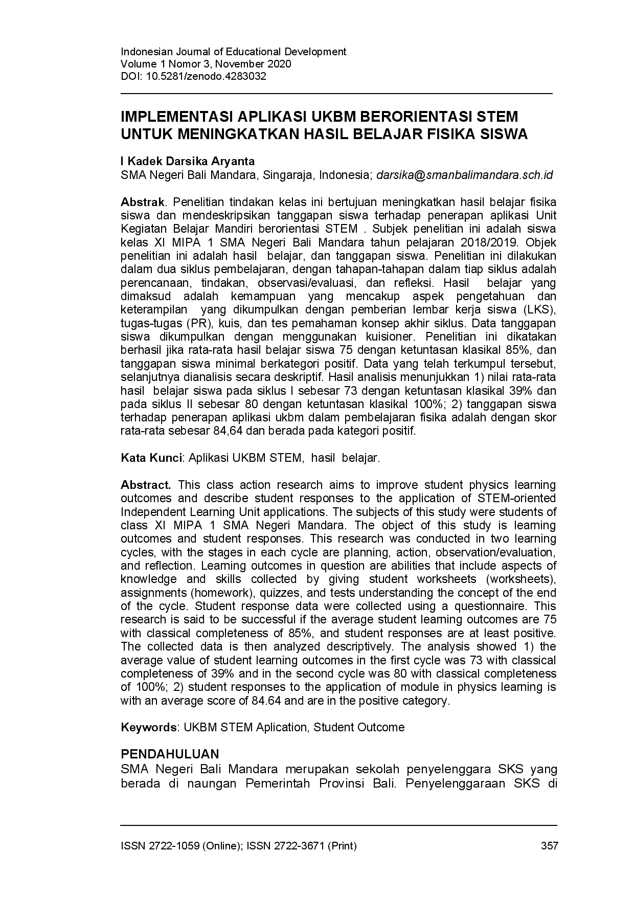 juris Implementasi Aplikasi UKBM berorientasi STEM untuk meningkatkan hasil belajar fisika siswa