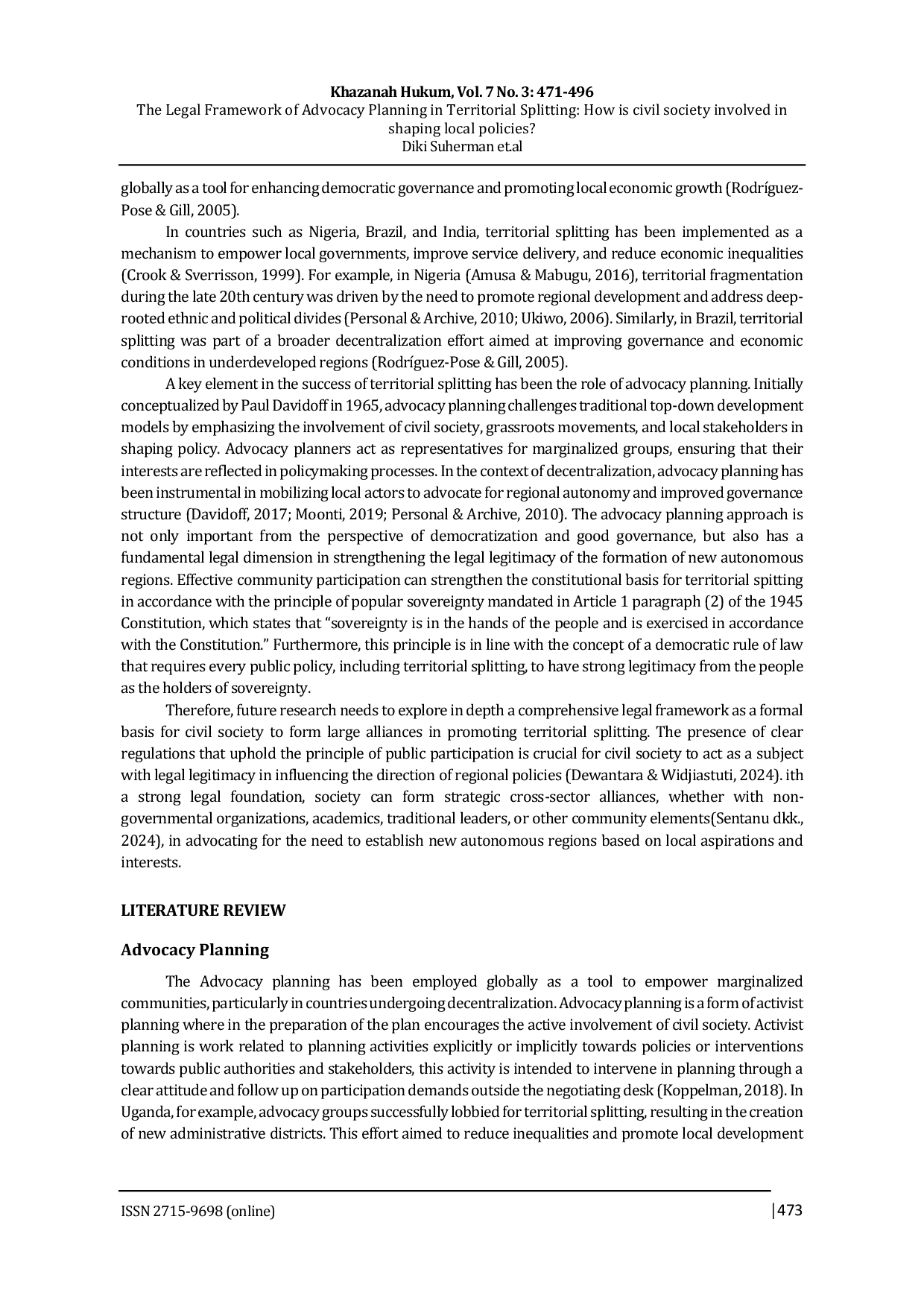 JURIS The Legal Framework of Advocacy Planning in Territorial Splitting How is civil society involved in shaping local policies