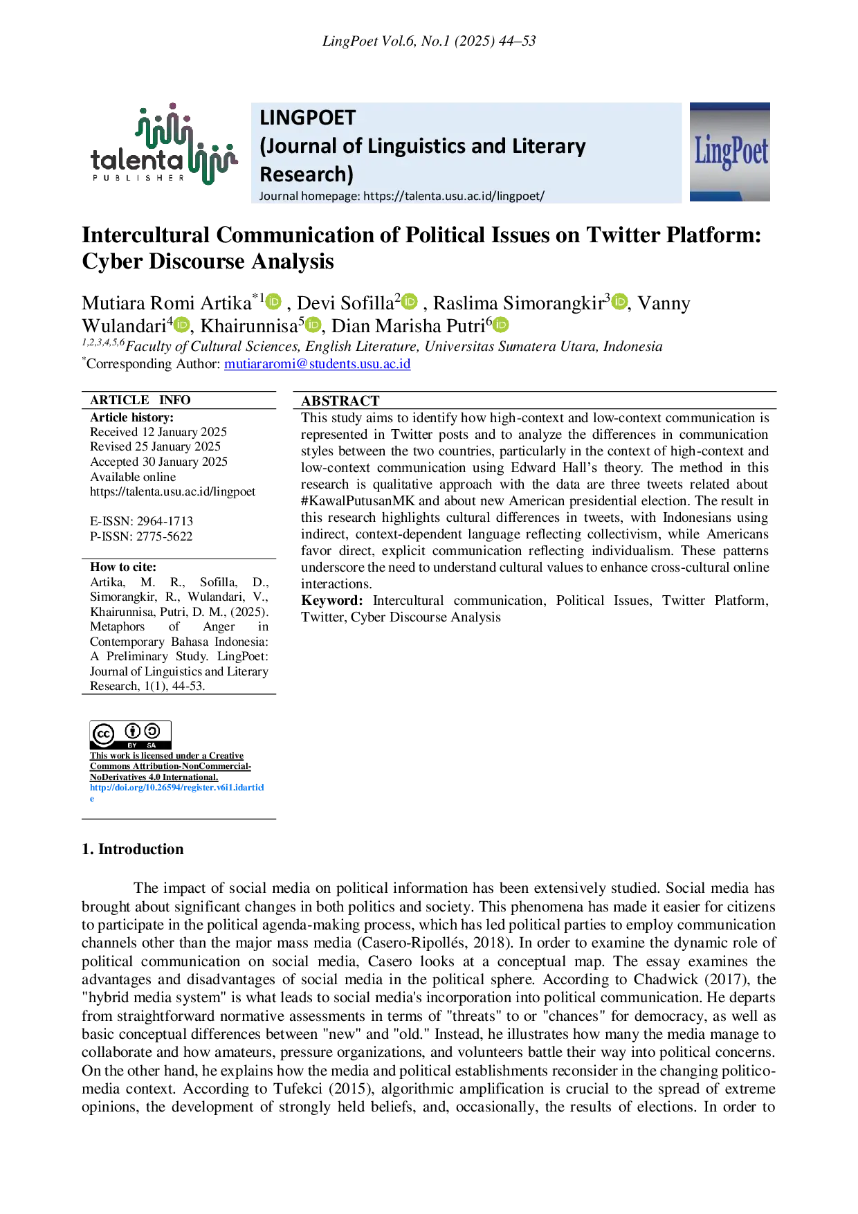 JURIS Intercultural Communication of Political Issues on Twitter Platform Cyber Discourse Analysis