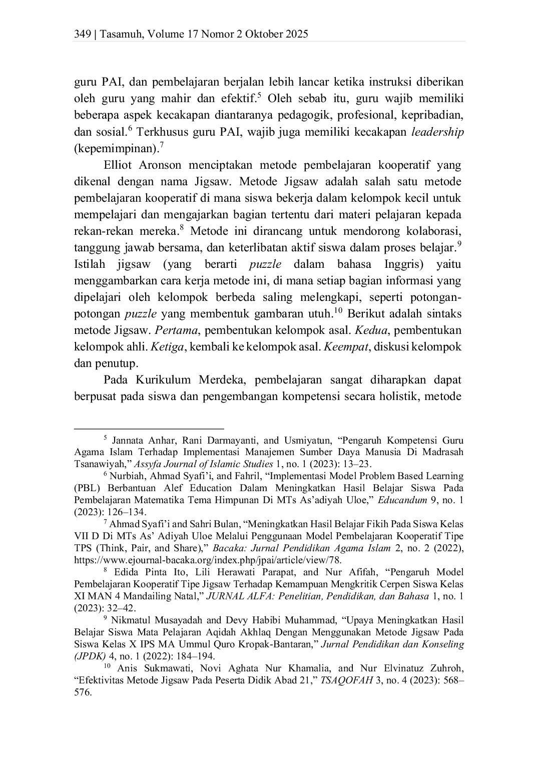 JURIS Penerapan Metode Jigsaw Dalam Meningkatkan Hasil Belajar Siswa Pada Pembelajaran Akidah Akhlak