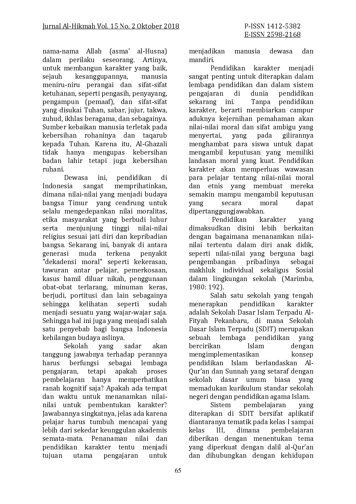 juris Pembentukan Karakter Murid Studi terhadap Sekolah Dasar Islam Terpadu Al Fityah Pekanbaru