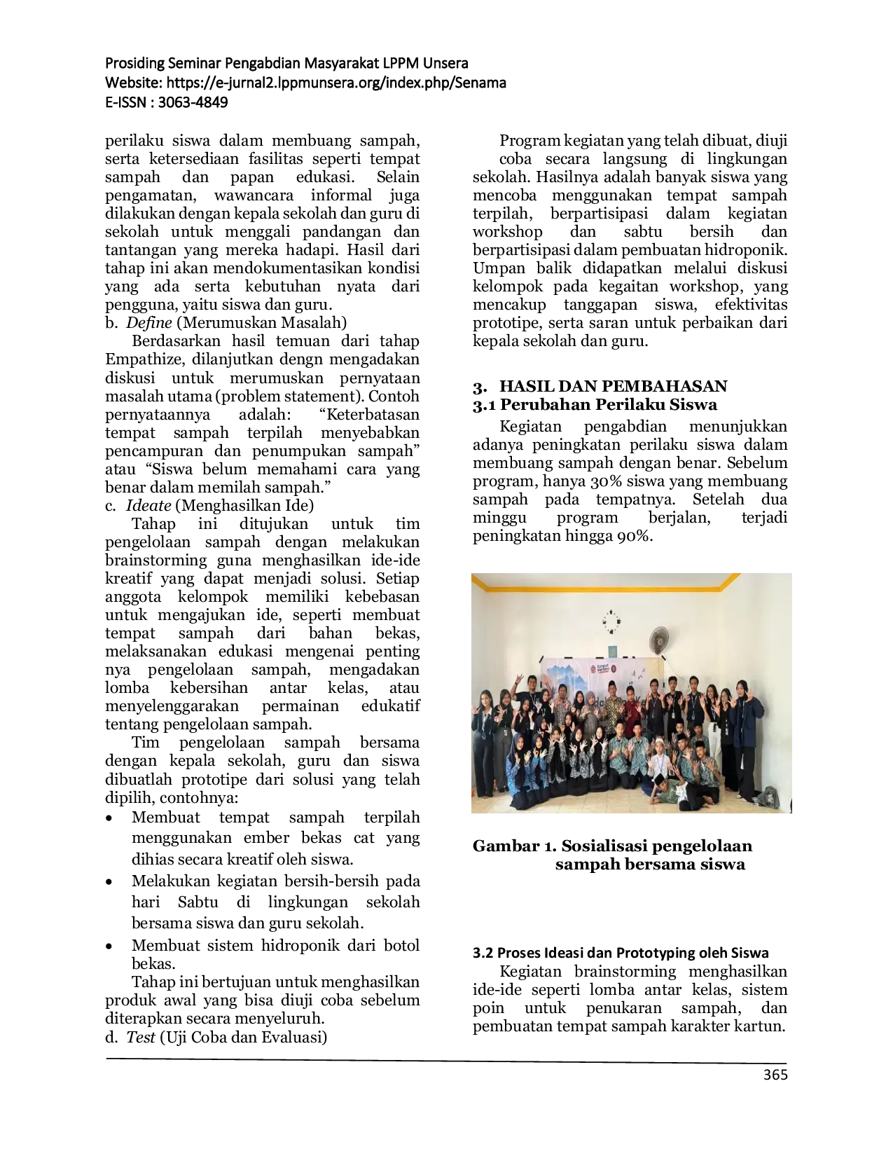 JURIS Penerapan Metode Design Thinking untuk Meningkatkan Partisipasi Siswa Dalam Pengelolaan Sampah di MTS Madarijul Ulum Kota Serang