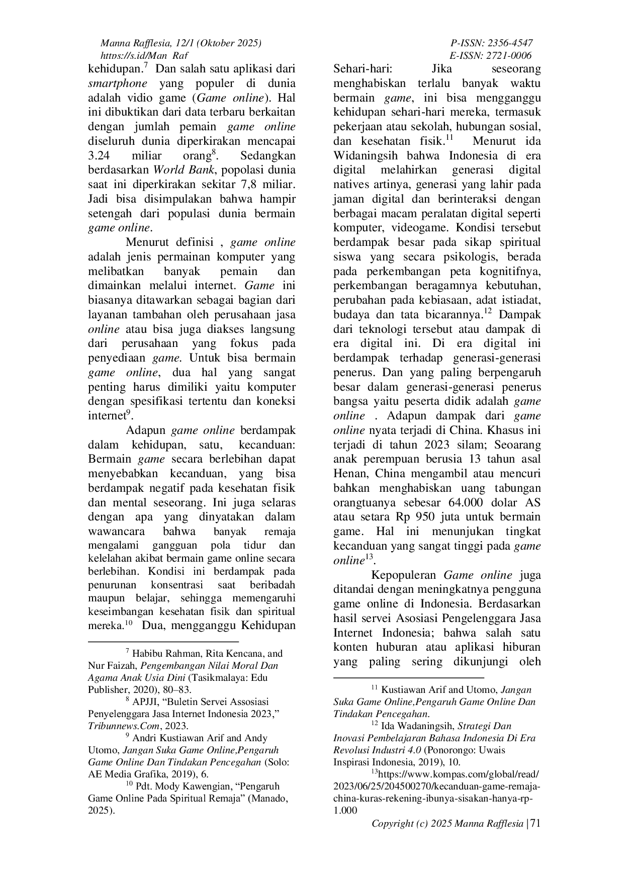 JURIS Dampak Game Online Terhadap Spiritualitas Remaja Kristen di Kota Manado