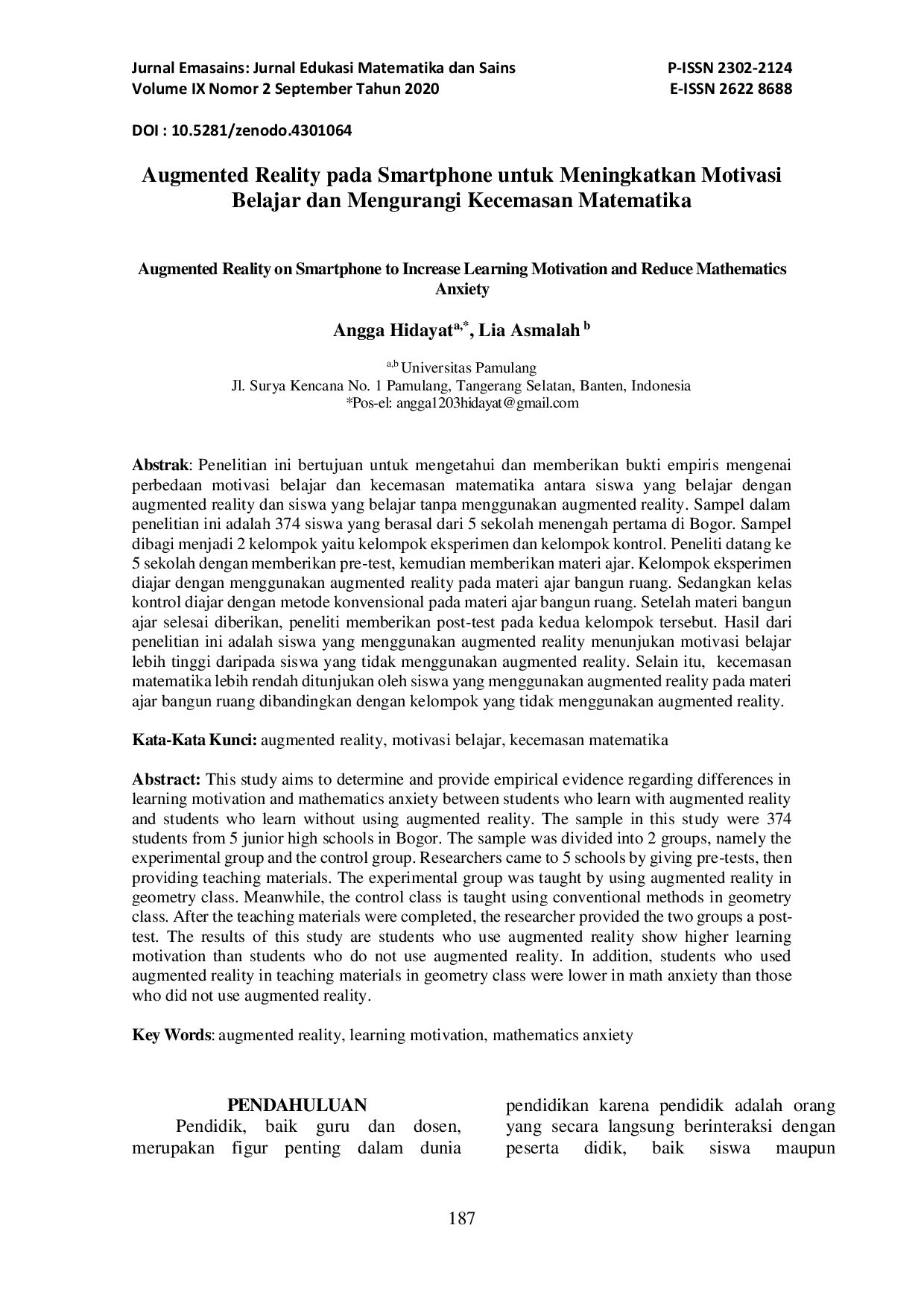 JURIS Augmented Reality pada Smartphone untuk Meningkatkan Motivasi Belajar dan Mengurangi Kecemasan Matematika